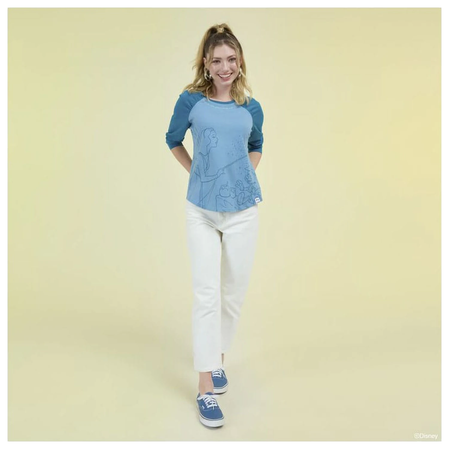 Pinocchio by Loungefly Tee T-Shirt Unisex Blue Fairy Shirred Raglan product photo