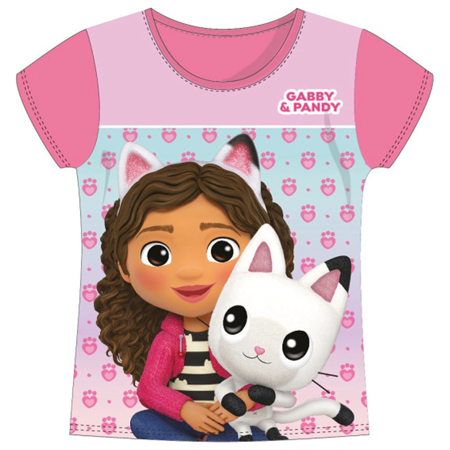 Gabby's Dollhouse Pandy Pink Kids Short Sleeve T-Shirt Top  product photo