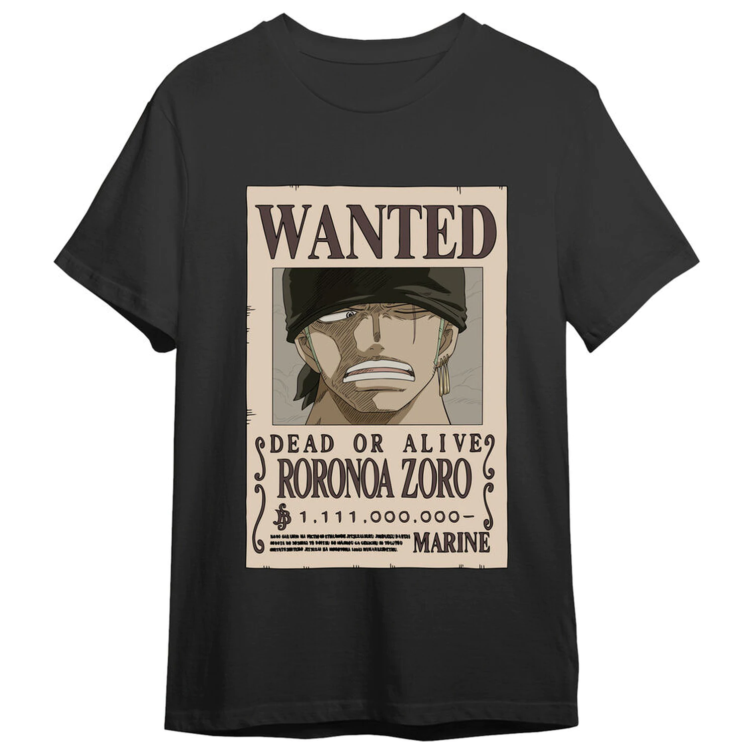 One Piece Roronoa Zoro Wanted adult t-shirt product photo