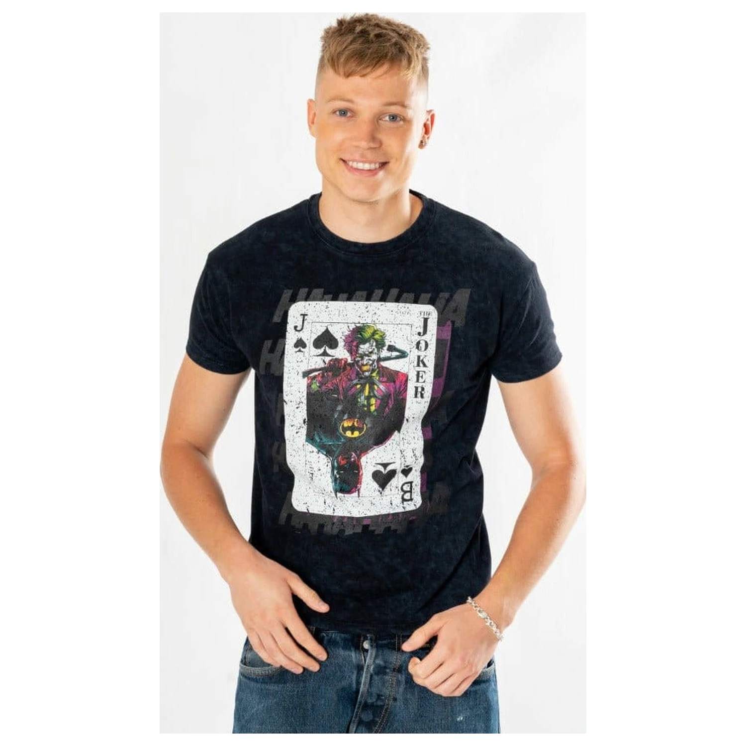 DC Comics T-Shirt The Joker Acid Wash Playing Card  product photo