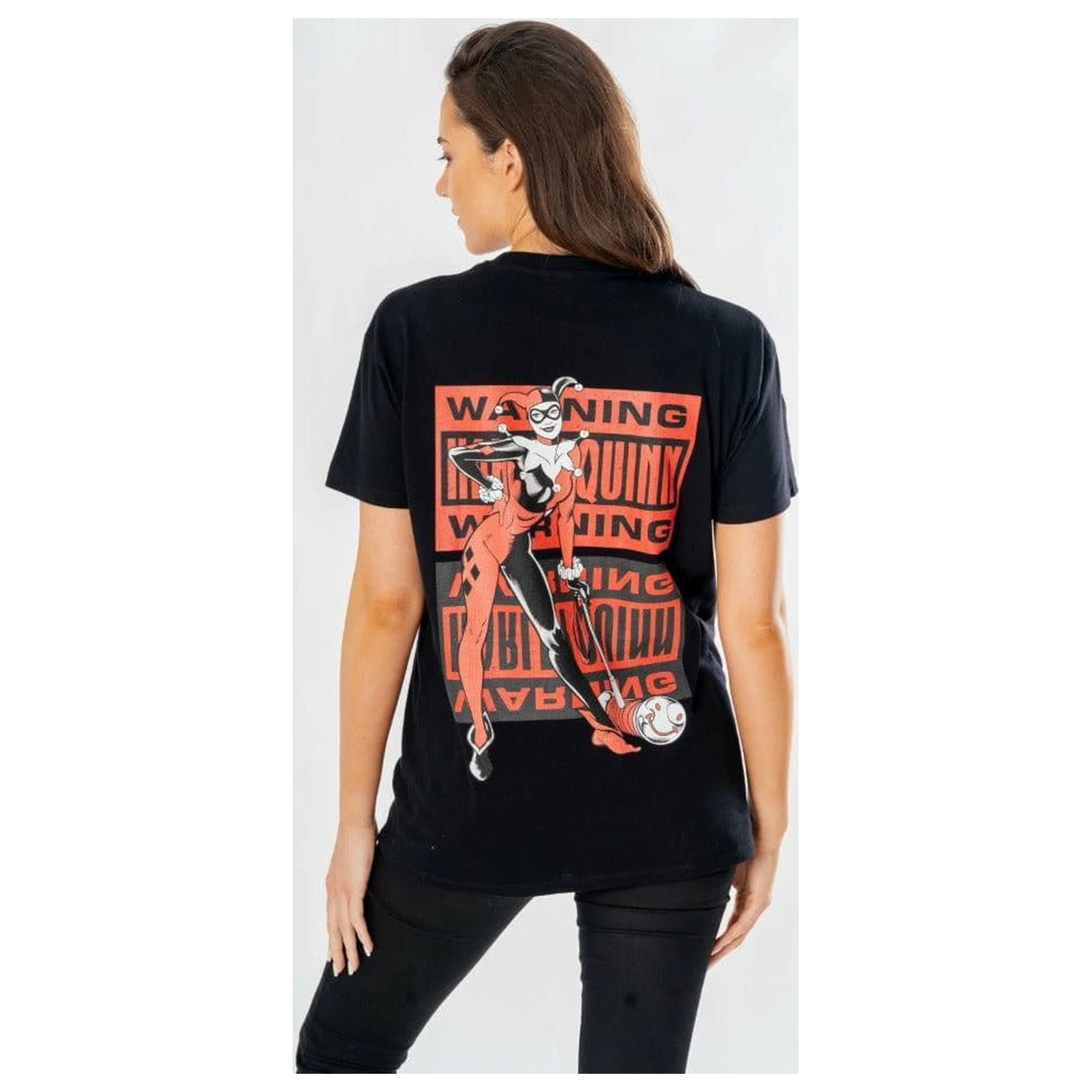 DC Comics T-Shirt Harley Quinn Front Back Warning  product photo