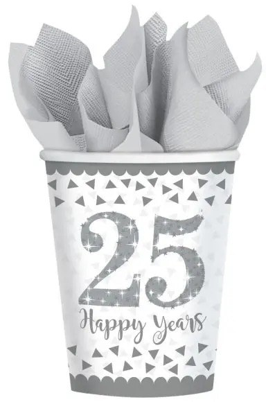 25th Anniversary, Wedding Anniversary Paper Cups 8 pcs 266 ml product photo