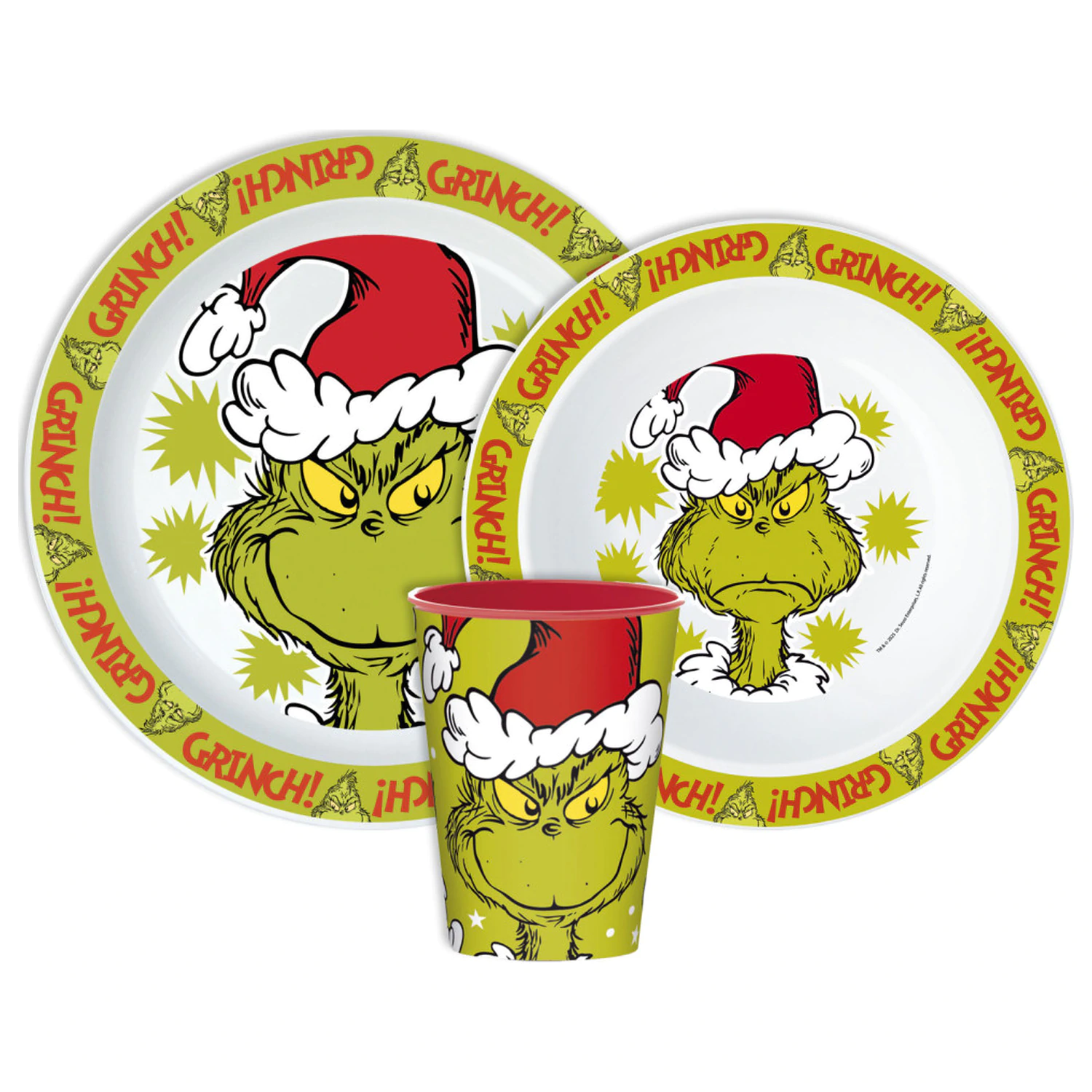 The Grinch Christmas Mischief Dinnerware Set, Micro Plastic Set, with Glass product photo