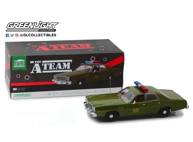 A-Team Diecast Model 1/18 1977 Plymouth Fury U.S. Army Police Colonel Roderick Decker product photo