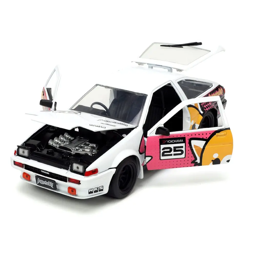 Aggretsuko Hollywood Rides Diecast Model 1/24 1986 Toyota Trueno with Aggretsuko Figur product photo