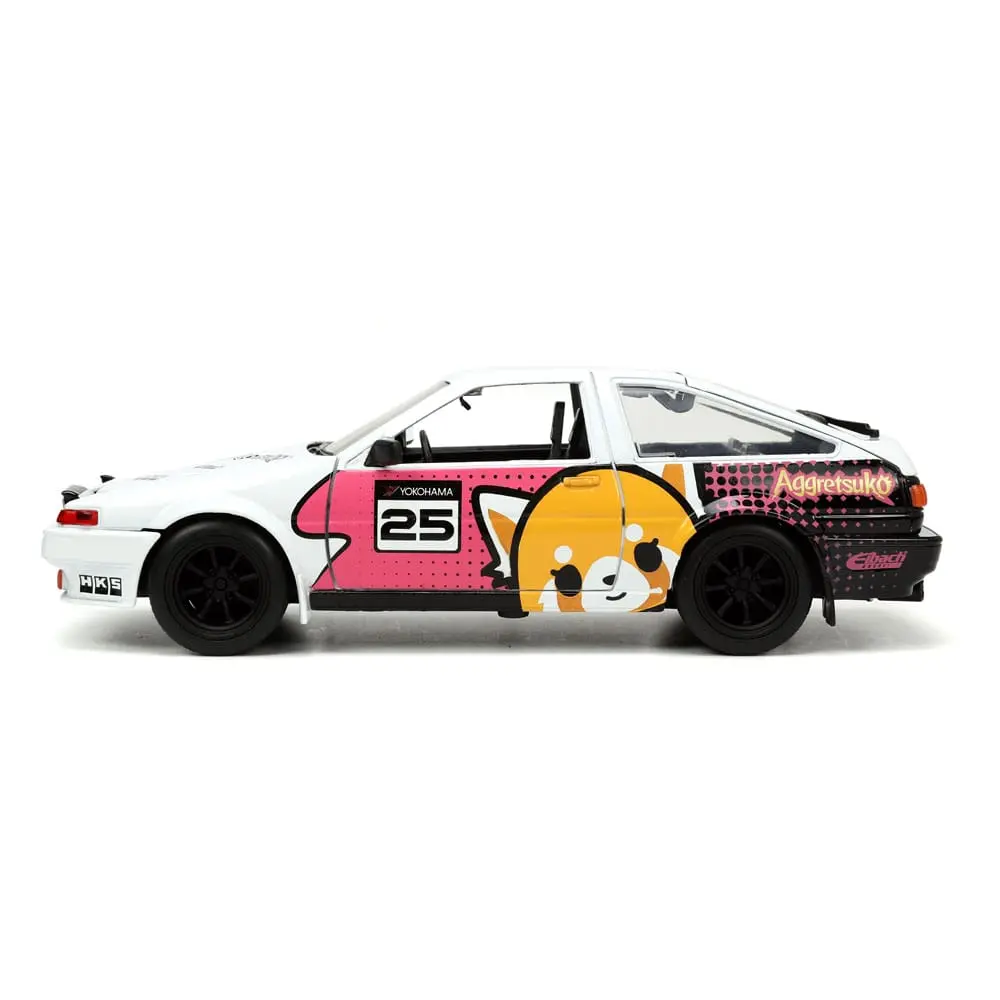 Aggretsuko Hollywood Rides Diecast Model 1/24 1986 Toyota Trueno with Aggretsuko Figur product photo
