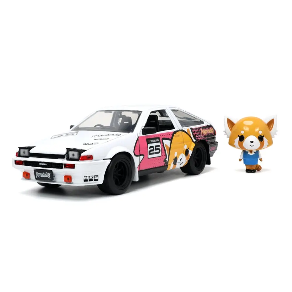 Aggretsuko Hollywood Rides Diecast Model 1/24 1986 Toyota Trueno with Aggretsuko Figur product photo