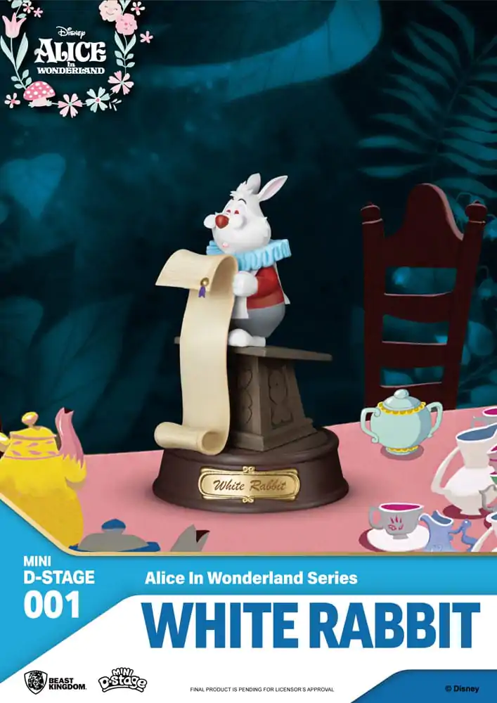 Alice in Wonderland Mini Diorama Stage PVC Statue Glasses White Rabbit 10 cm termékfotó