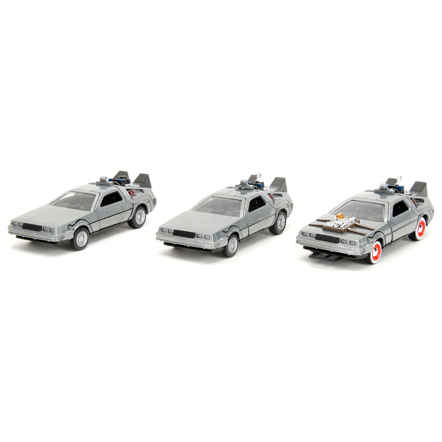 Back to the Future 40th Anniversary Time Machine pack 3 Delorean set product photo