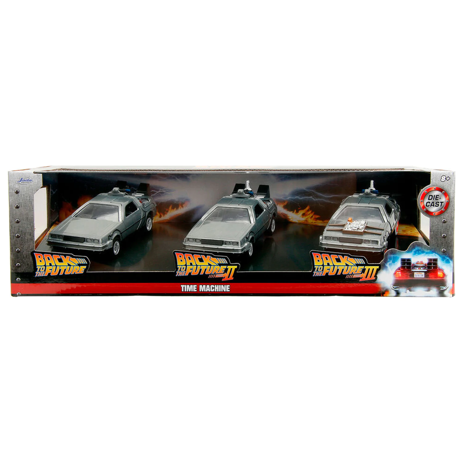 Back to the Future 40th Anniversary Time Machine pack 3 Delorean set product photo