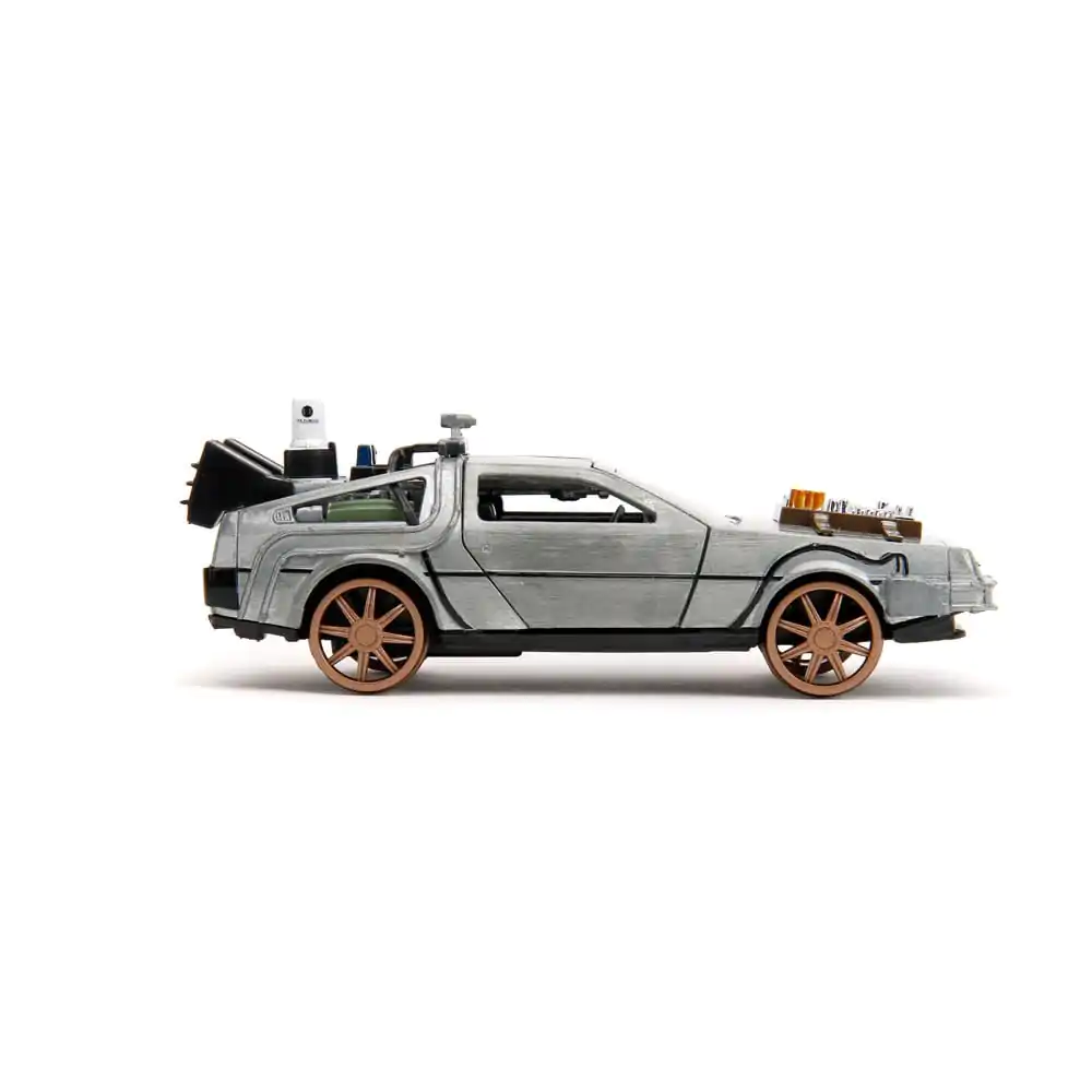 Back to the Future III Hollywood Rides Diecast Model 1/32 DeLorean Time Machine Railroad Wheels product photo