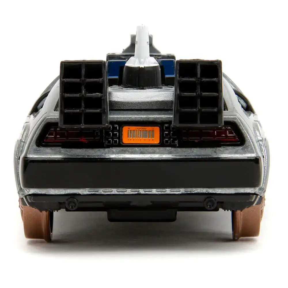 Back to the Future III Hollywood Rides Diecast Model 1/32 DeLorean Time Machine Railroad Wheels product photo