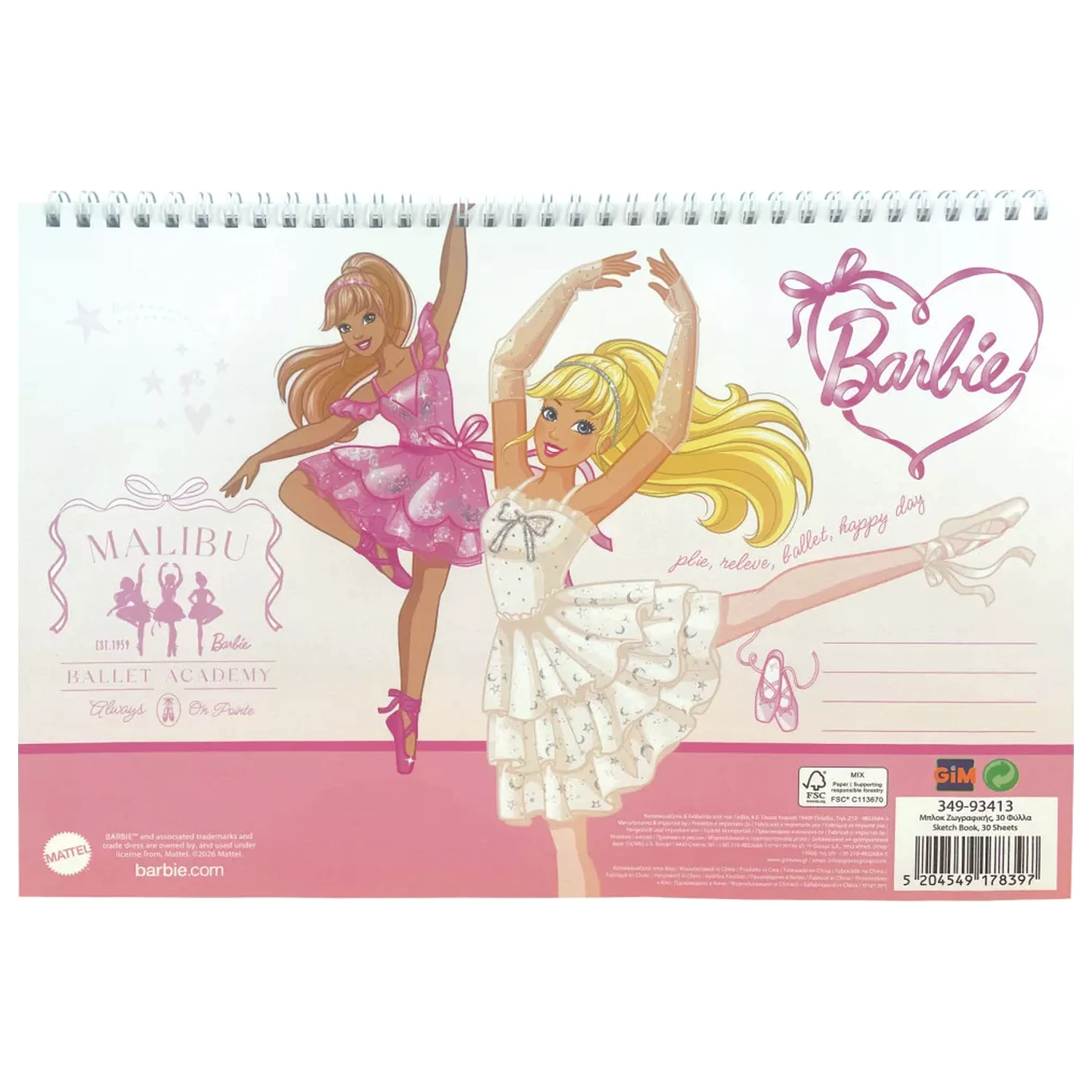 Barbie Ballerina A4 Spiral Sketchbook, 30 sheets product photo