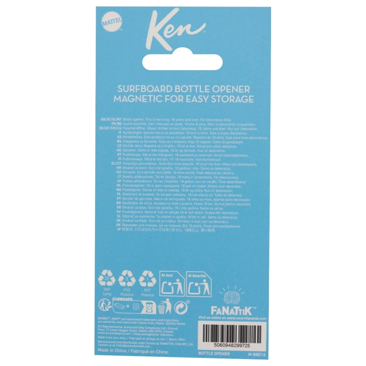 Barbie Bottle Opener Ken Surfboard Magnetic product photo