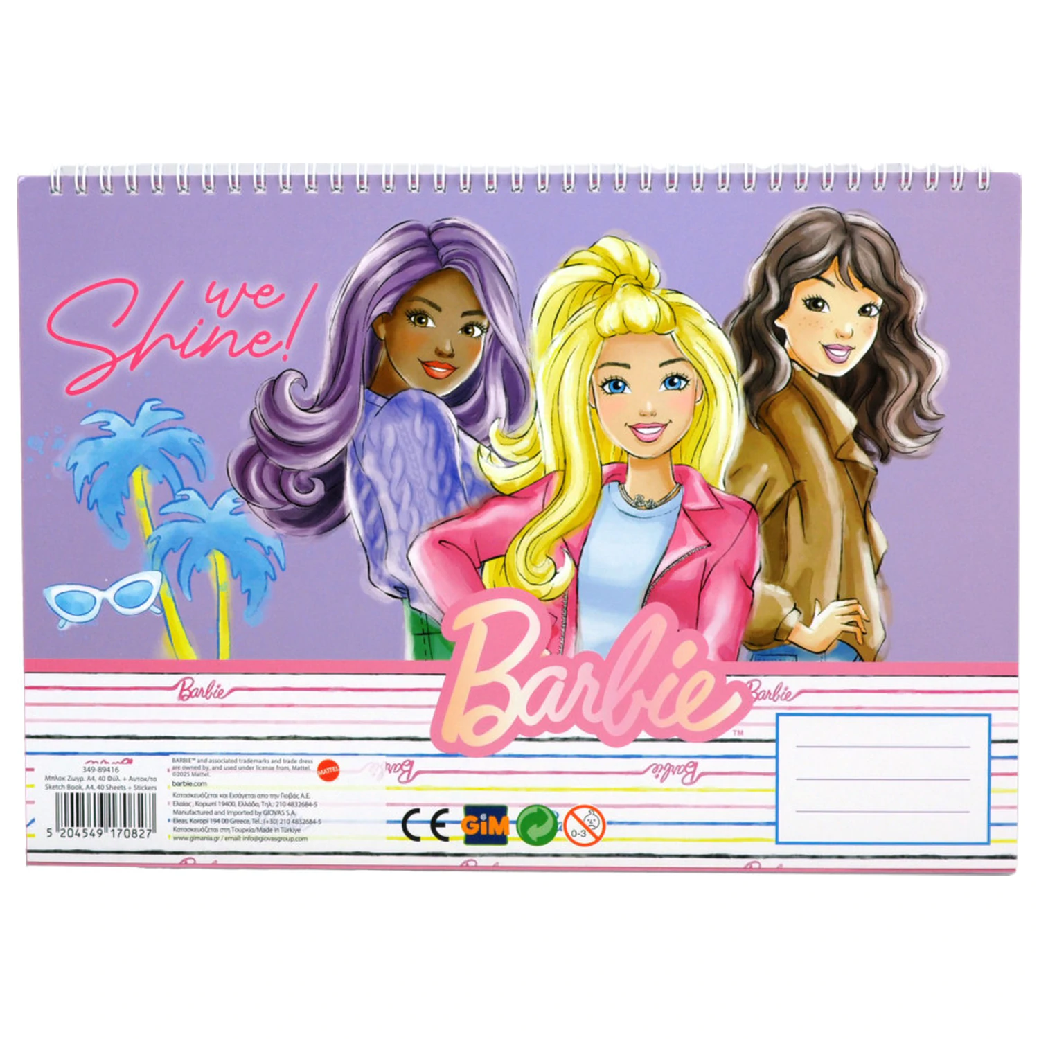 Barbie Paints A/4 Spiral Sketchbook 40 Sheets with Stickers product photo