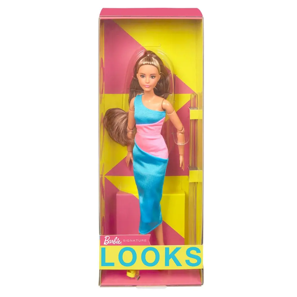 Barbie Signature Barbie Looks Doll Model #15 Brunette Ponytail, Turquoise/Pink Dress product photo