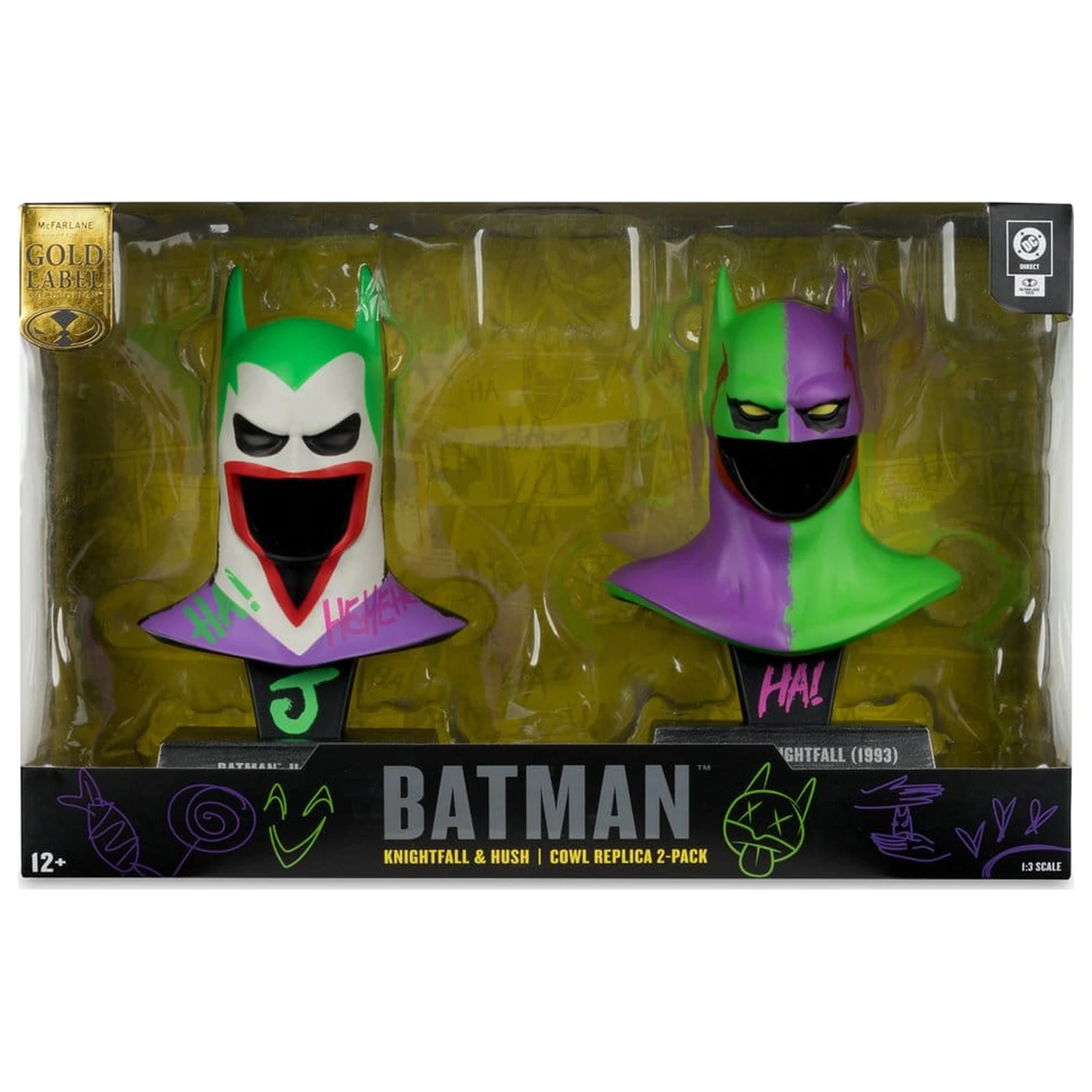 Batman DC Direct Mini Replica 1/3  2-pack Batman Cowls Hush & Knightfall (Jokerized) (Gold Label) 18 cm product photo