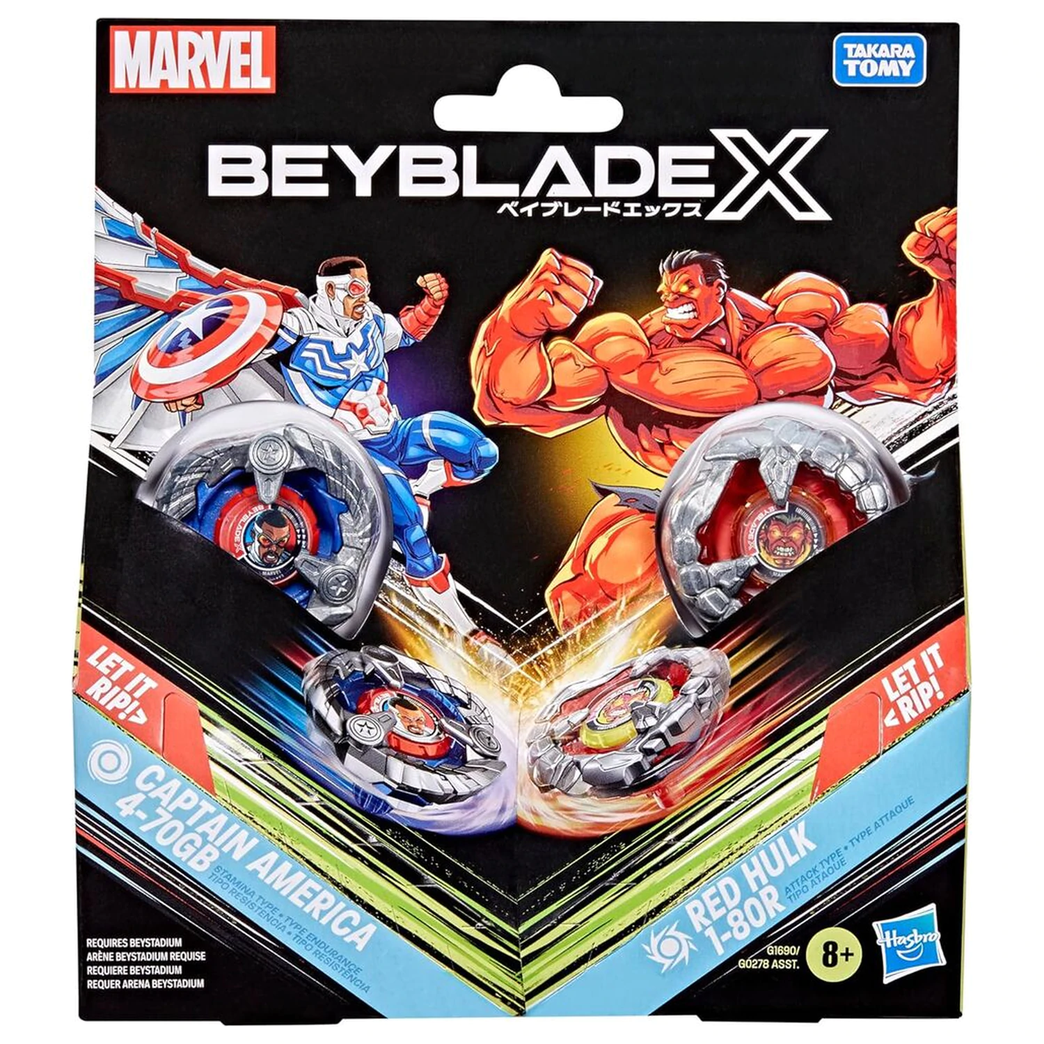 Beyblade X Captain America 4-70GB & Red Hulk 1-80R kit game product photo