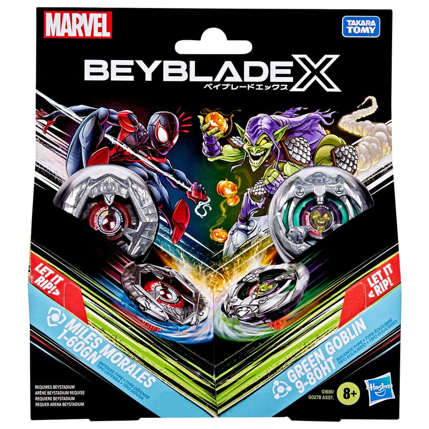 Beyblade X and Marvel Collab Miles Morales 1-60GN vs. Green Goblin 9-80HT product photo