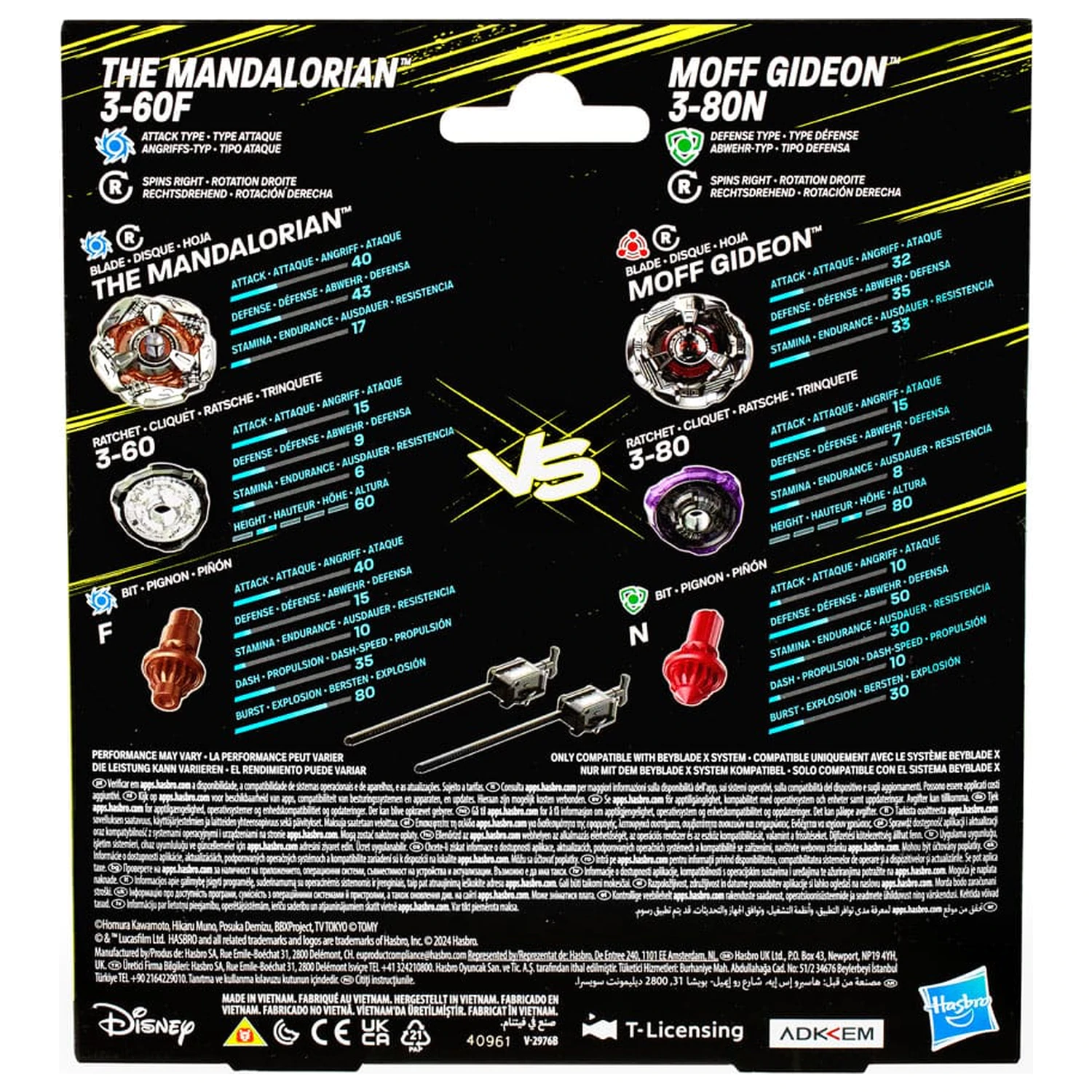 Beyblade X and Star Wars Collab The Mandalorian 3-60F vs. Moff Gideon 3-80N product photo