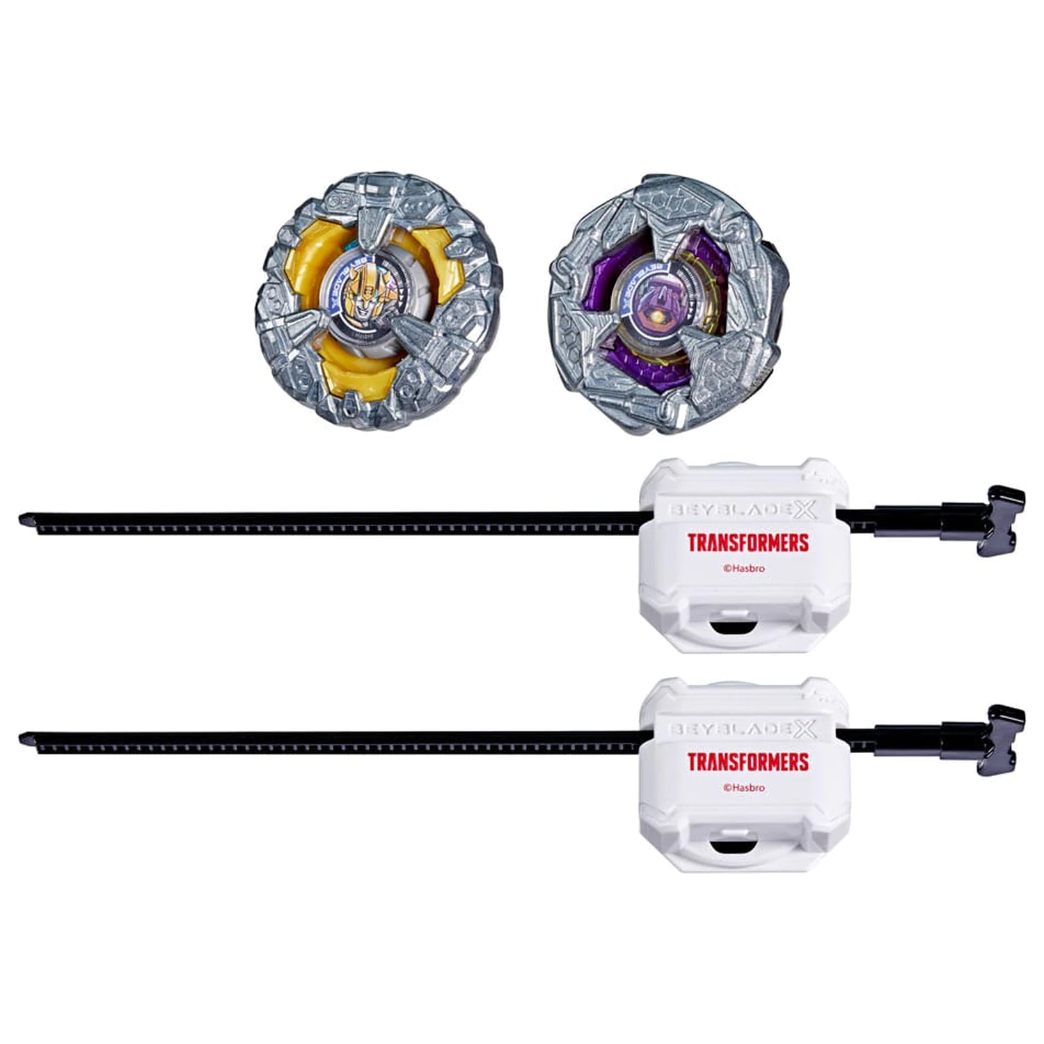 Beyblade X and Transformers Collab Bumblebee 3-60GP vs. Shockwave 5-80O product photo