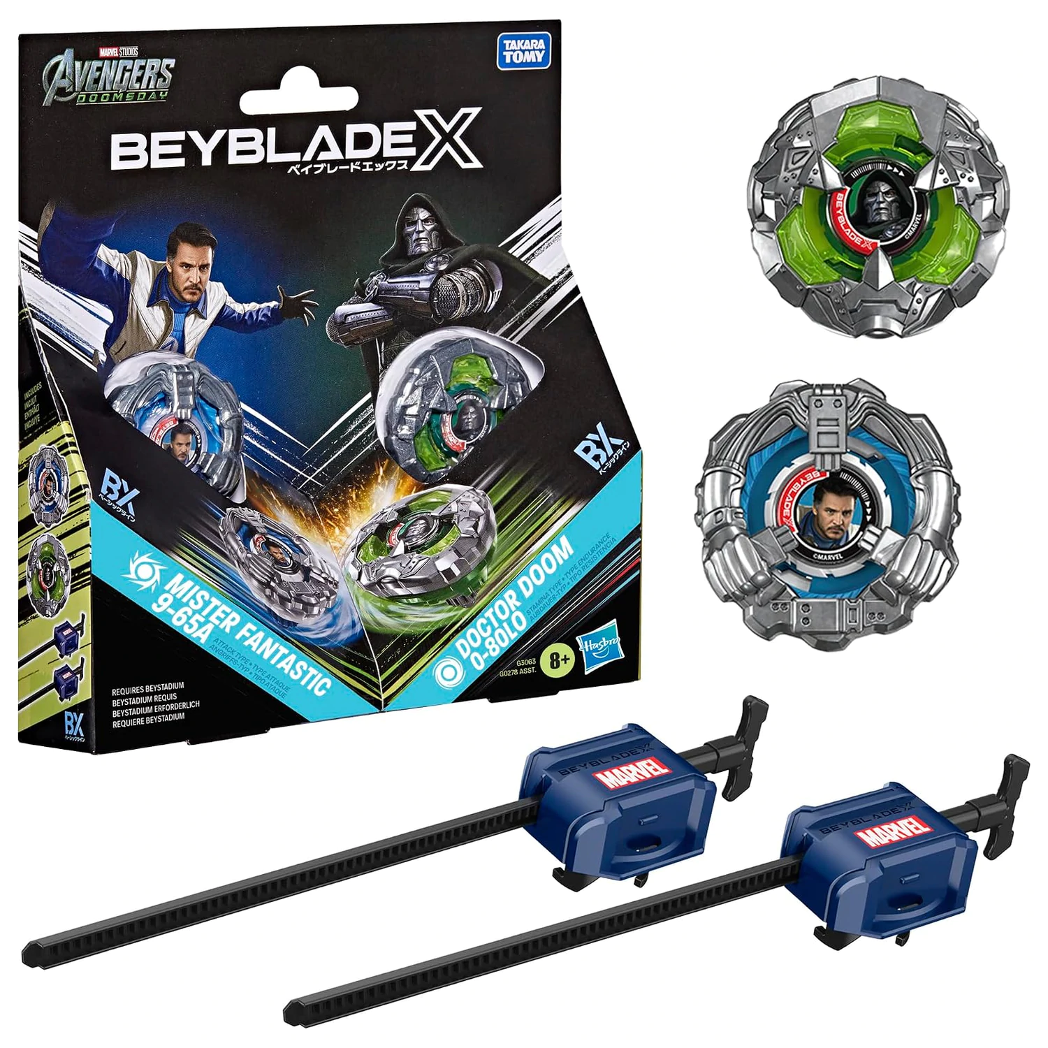 BEYBLADE X Mister Fantastic 9-65A & Doctor Doom 0-80LO product photo