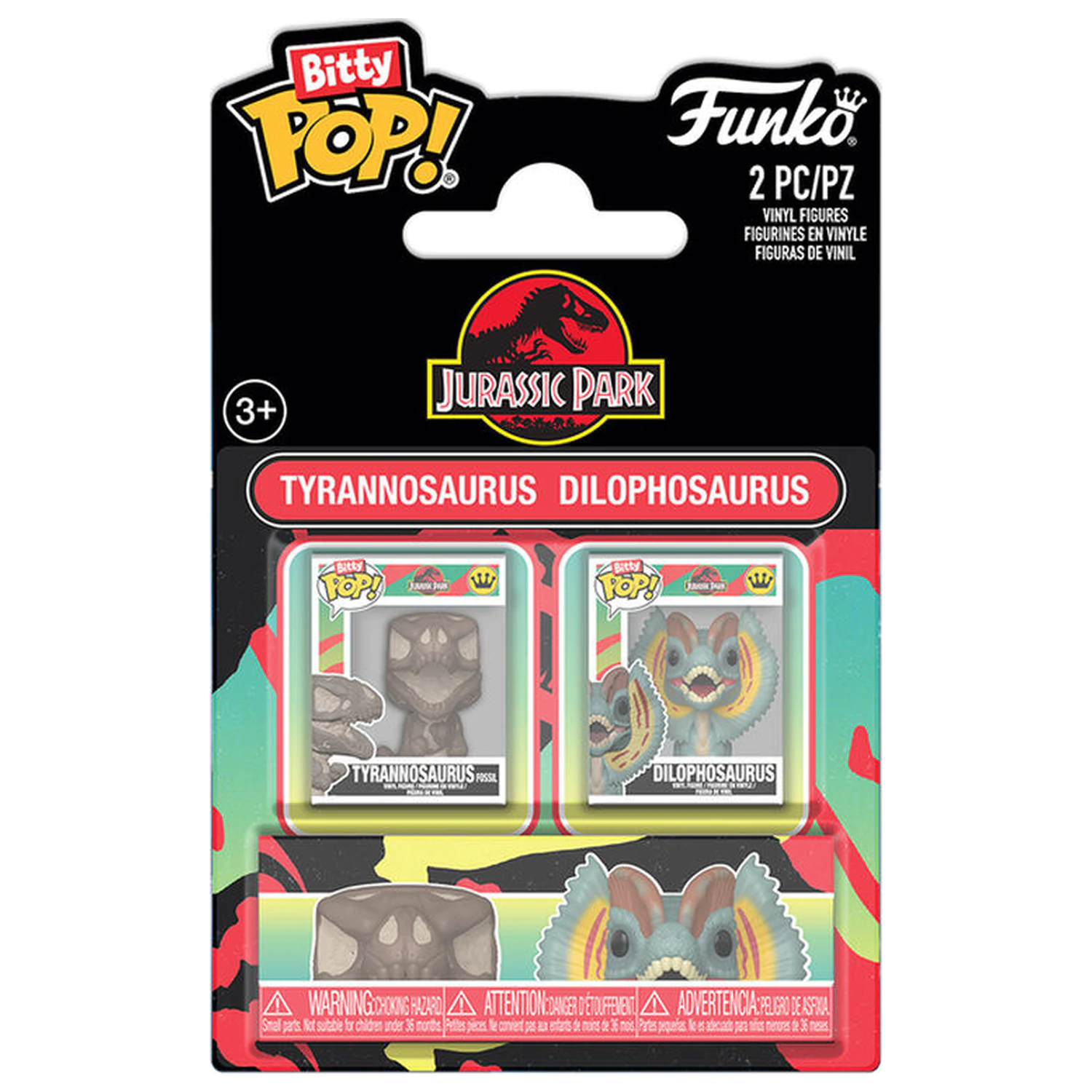 Bitty Funko POP pack 2 figures  Jurassic Park Tyrannosaurus Fossil & Dilophosaurus product photo