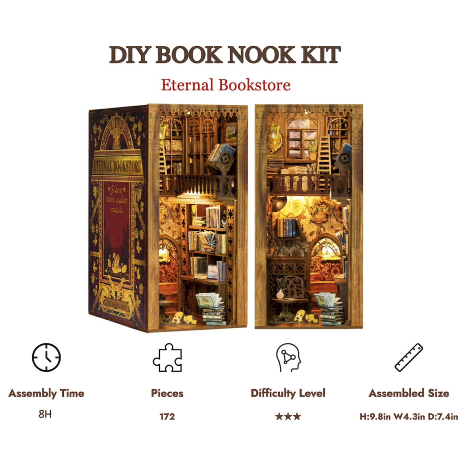 BOOK NOOK KIT DIY Eternal Bookstore 172pc + LED Light product photo