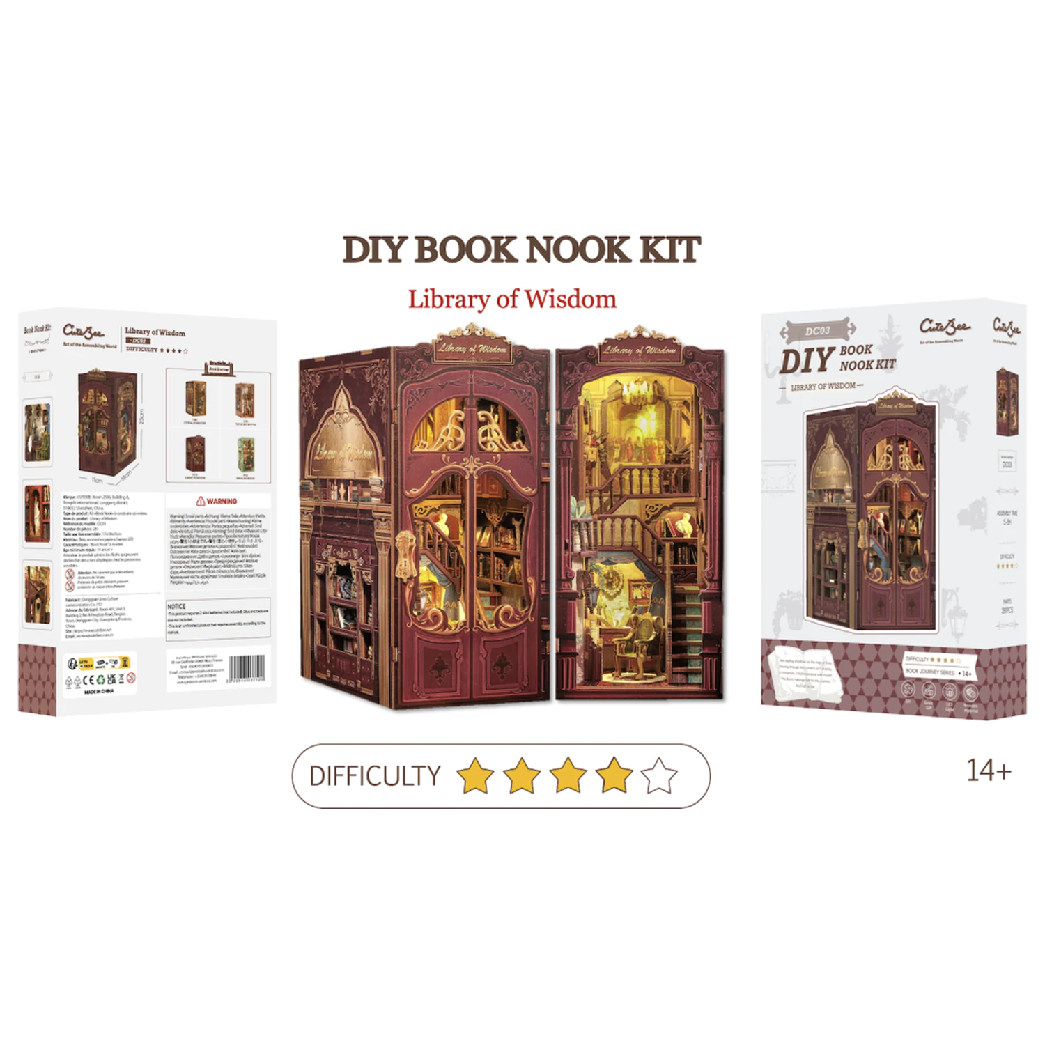 BOOK NOOK KIT DIY Library of Wisdom 281pc + LED Light construction set product photo