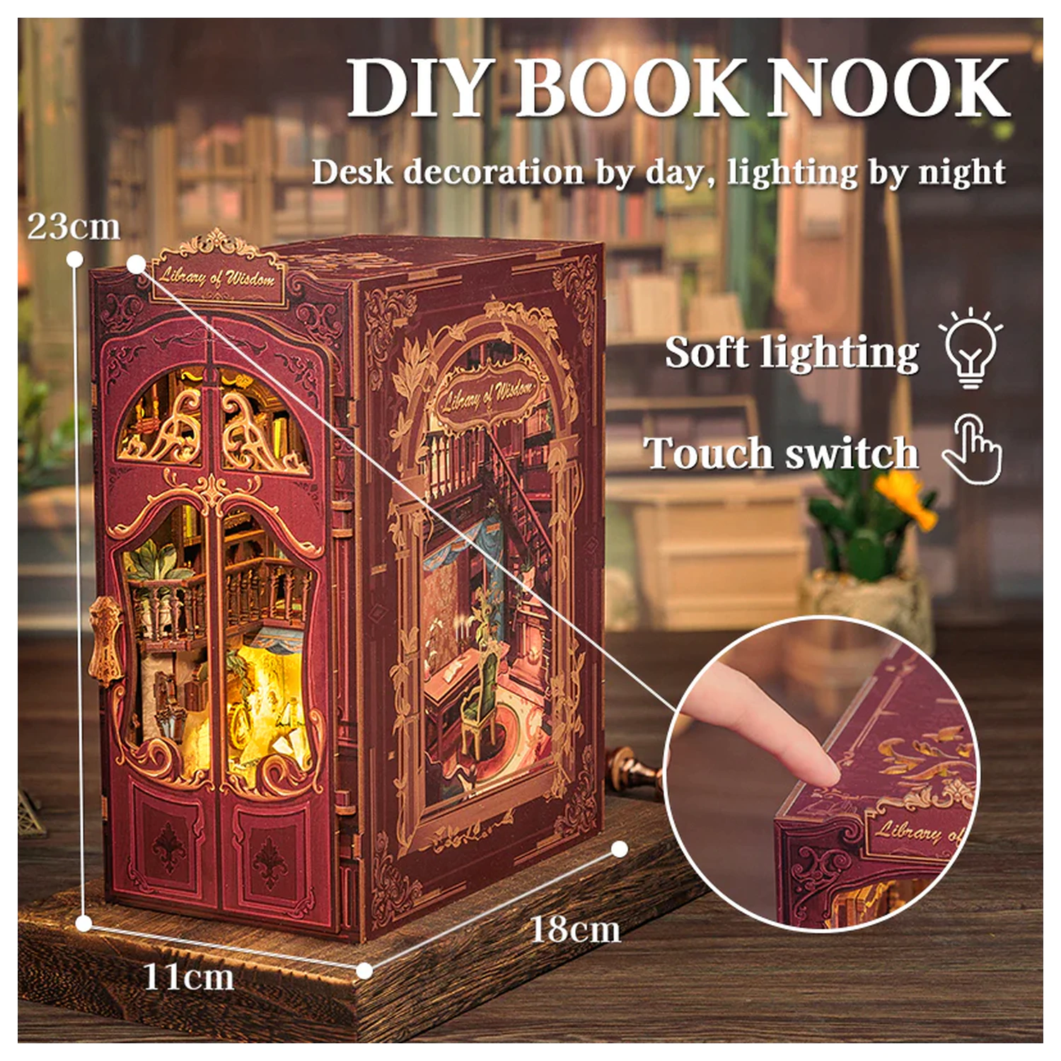 BOOK NOOK KIT DIY Library of Wisdom 281pc + LED Light construction set product photo