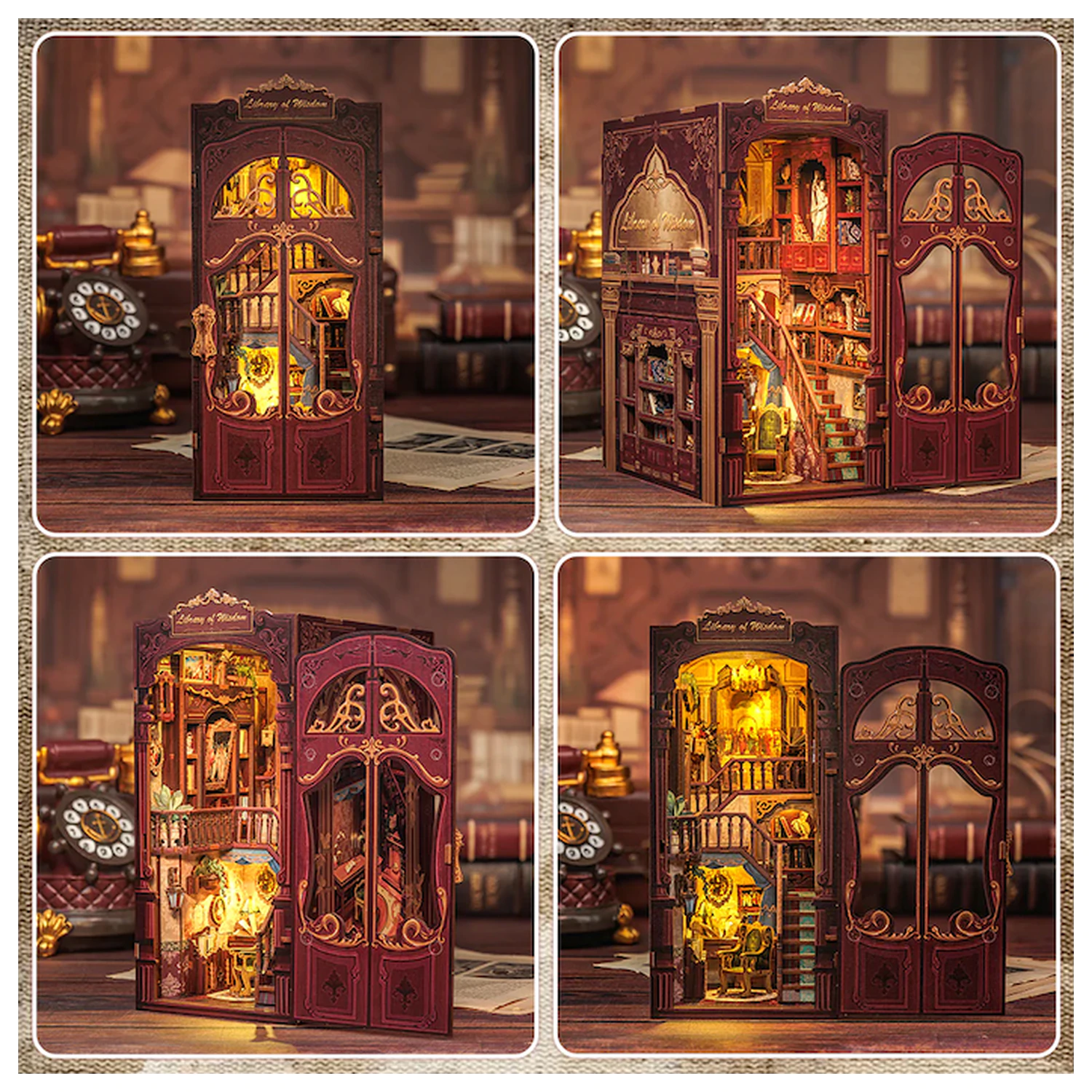 BOOK NOOK KIT DIY Library of Wisdom 281pc + LED Light construction set product photo