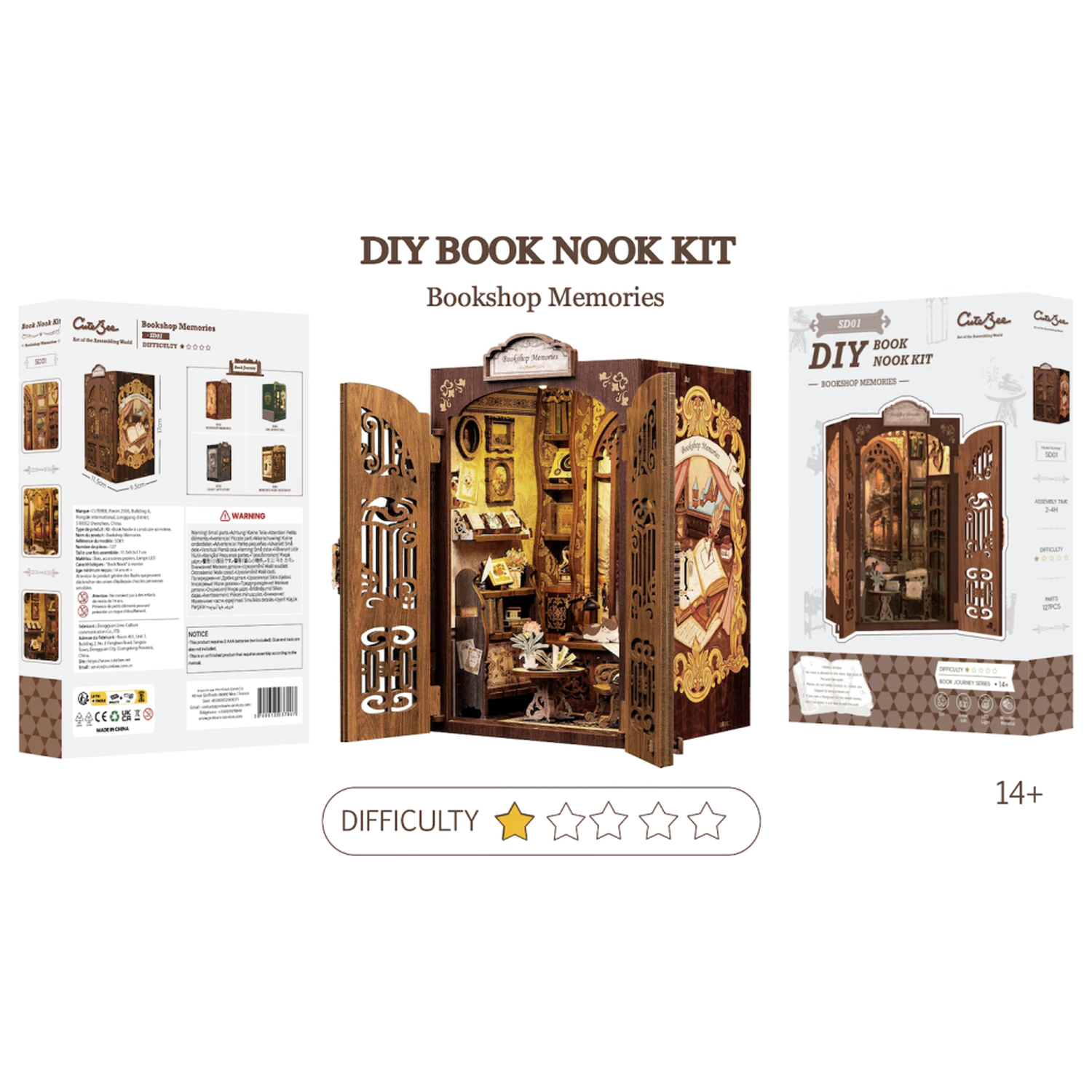 BOOK NOOK KIT DIY Memories Bookshop 127 db + LED Light construction set product photo