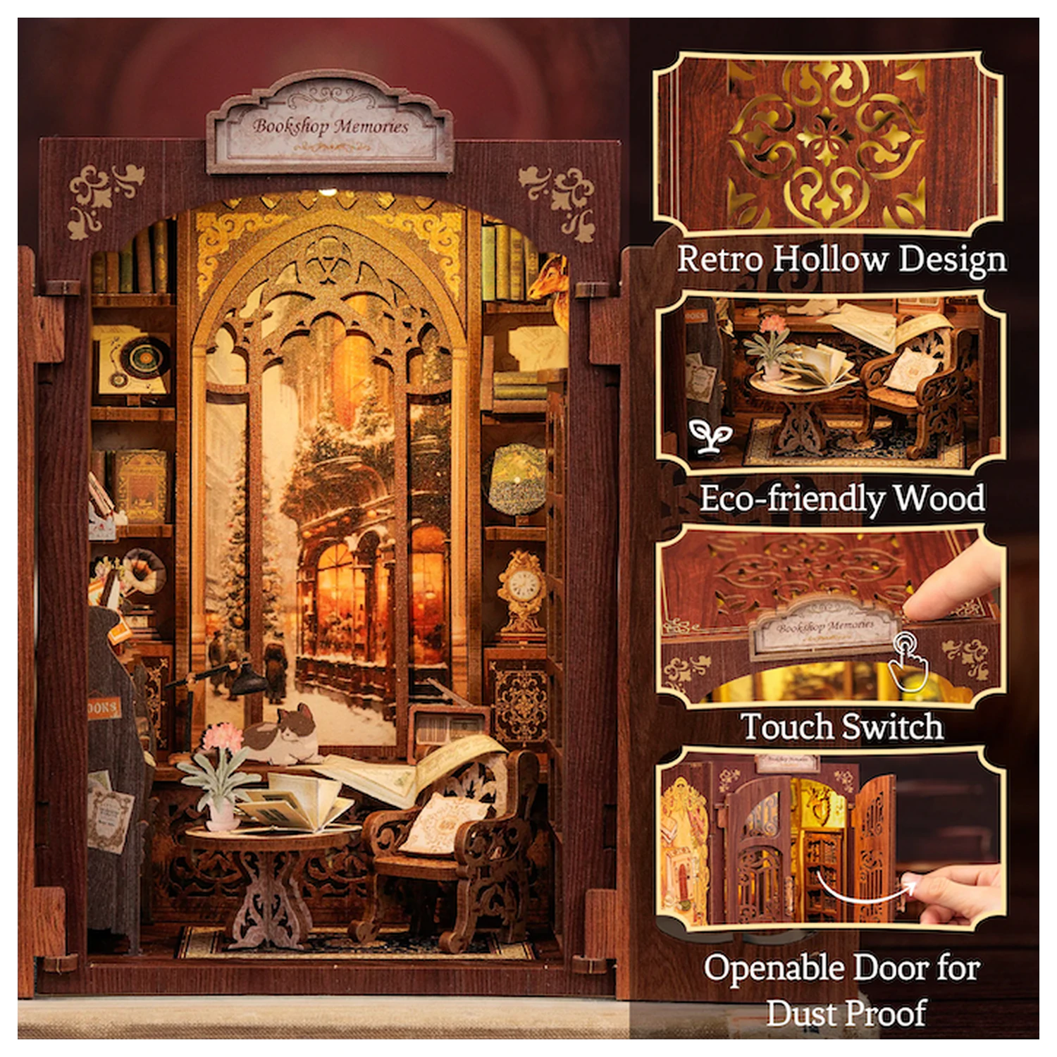 BOOK NOOK KIT DIY Memories Bookshop 127 db + LED Light construction set product photo