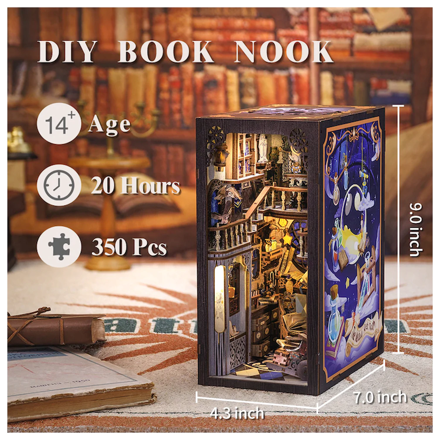 BOOK NOOK KIT DIY Nebula Common Room 350pc + LED Light construction set product photo