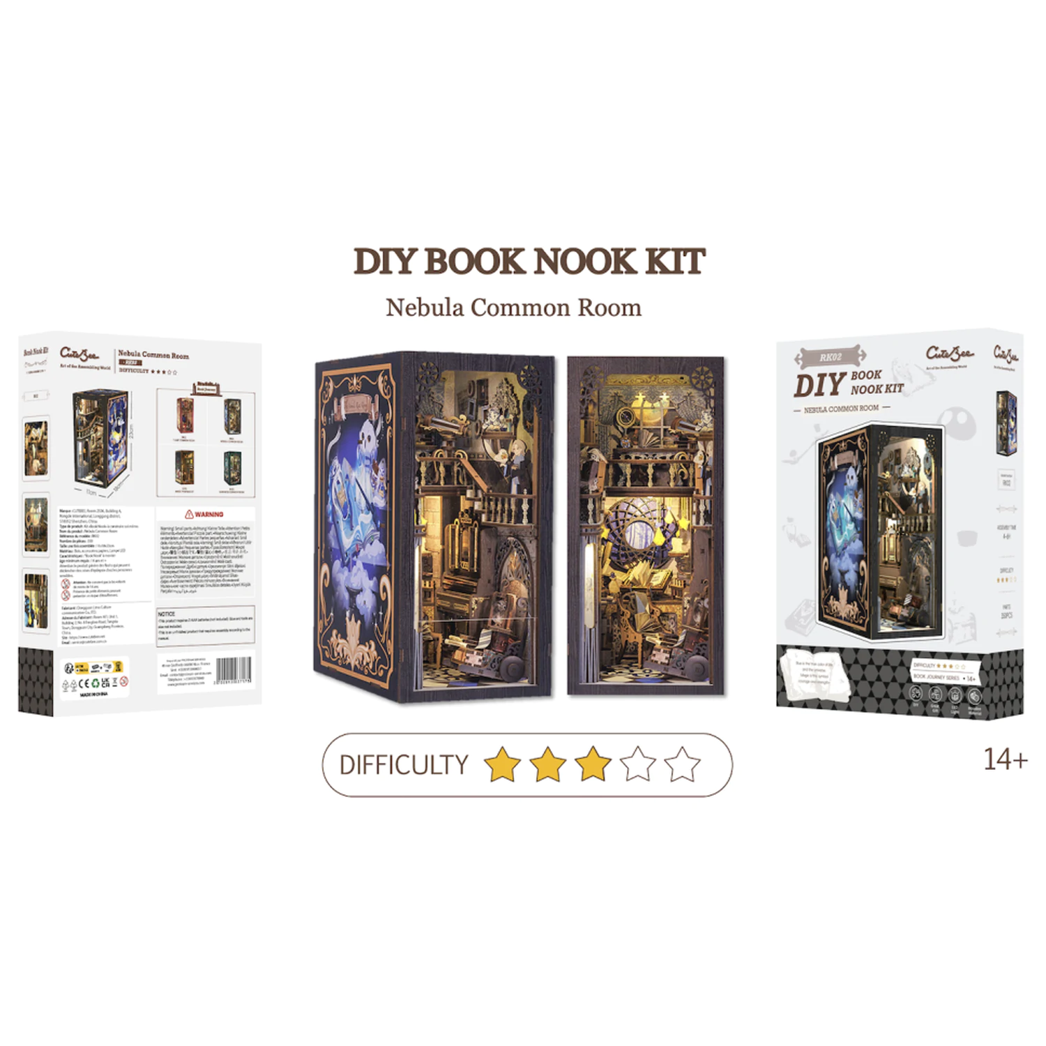 BOOK NOOK KIT DIY Nebula Common Room 350pc + LED Light construction set product photo