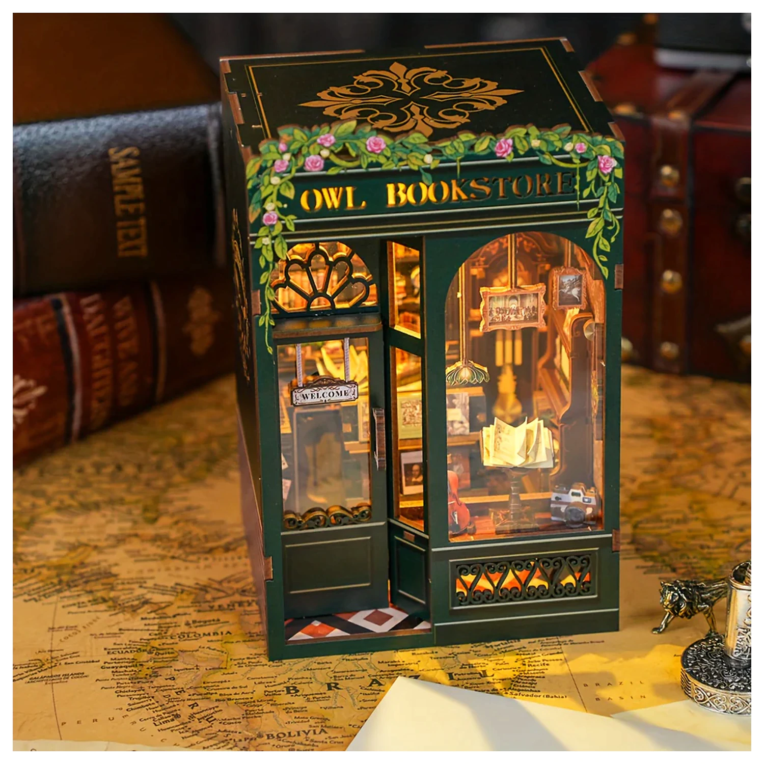 BOOK NOOK KIT DIY Owl Bookstore 139pc + LED Light construction set product photo