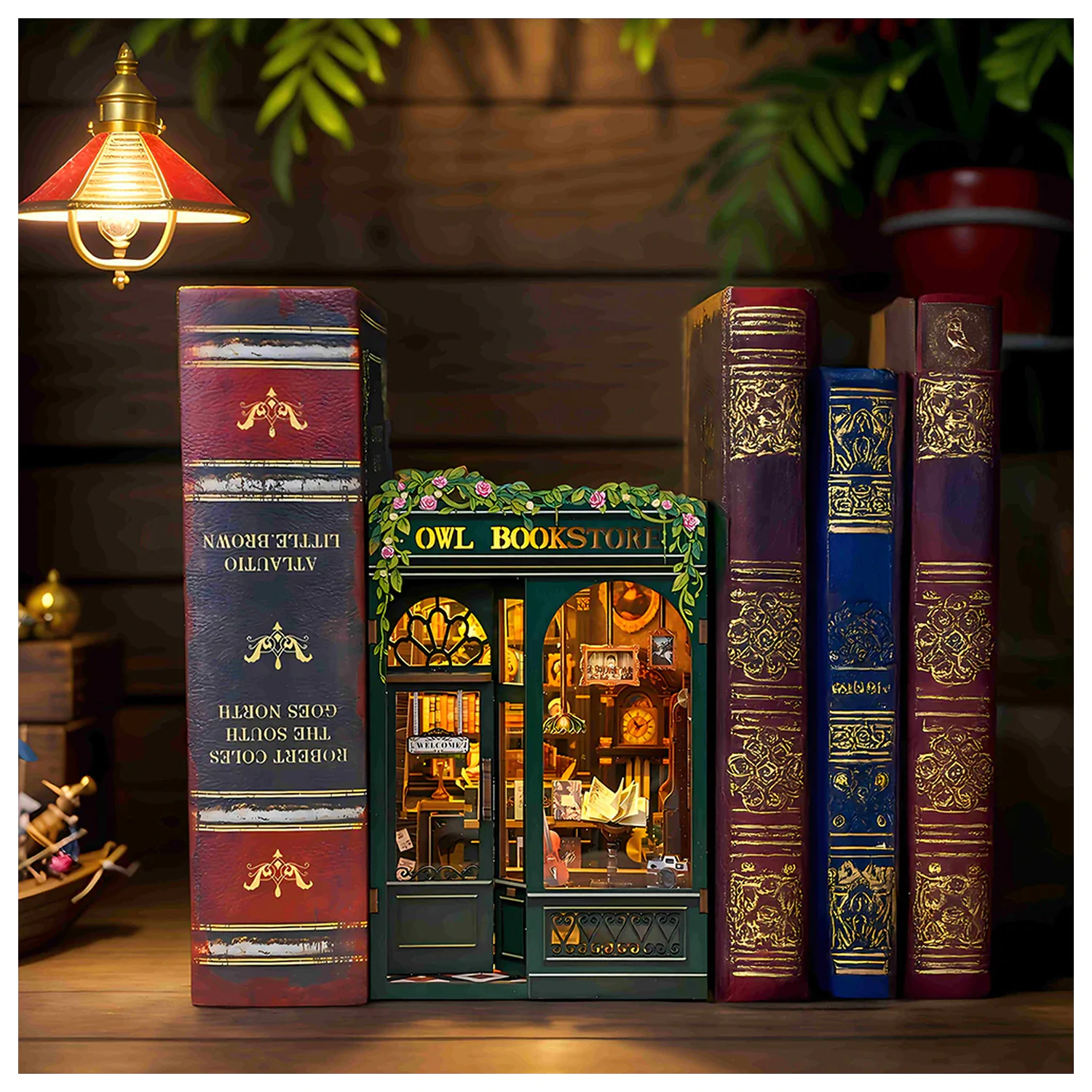 BOOK NOOK KIT DIY Owl Bookstore 139pc + LED Light construction set product photo