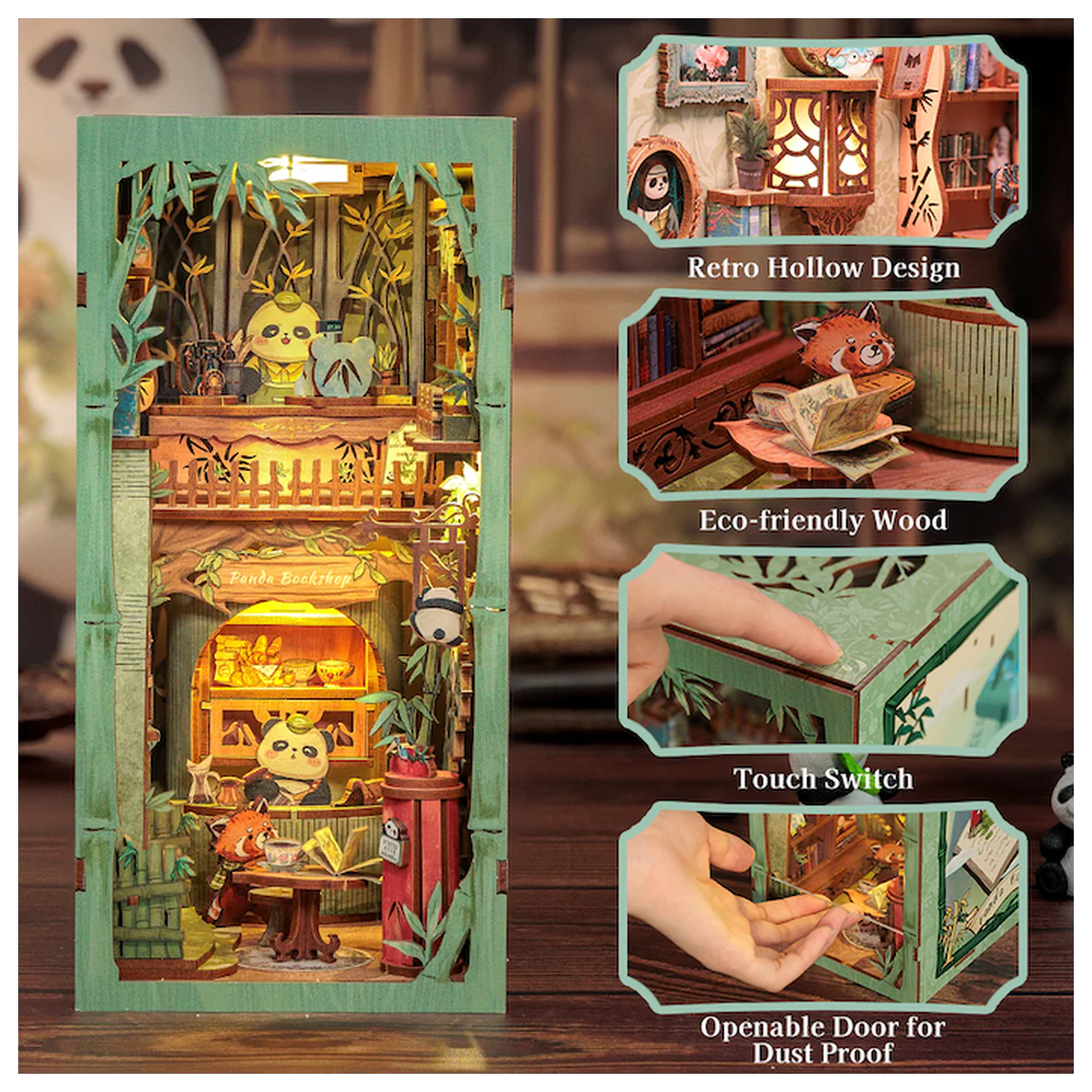 BOOK NOOK KIT DIY Panda Bookshop 239 db + LED Light construction set product photo