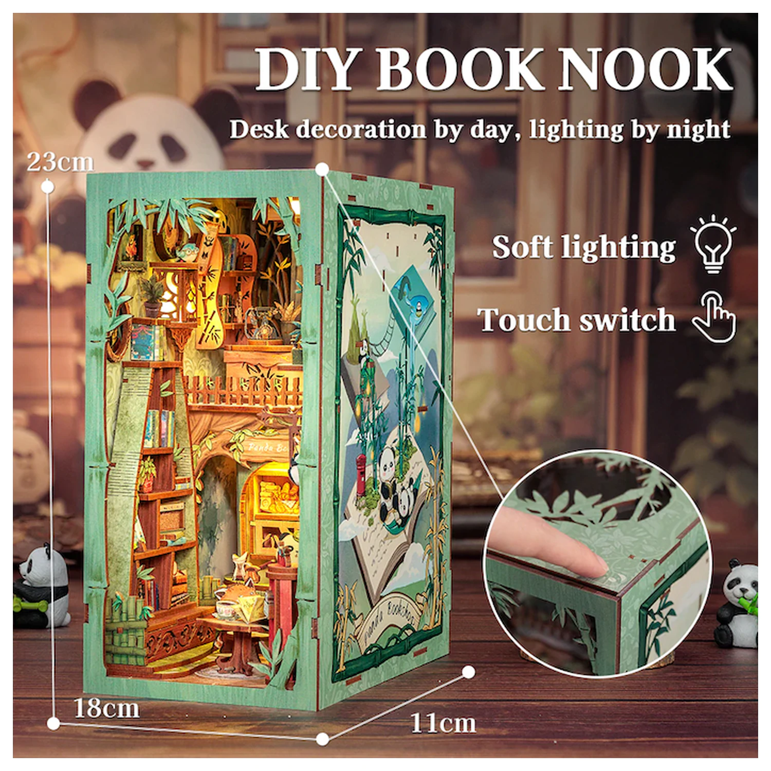 BOOK NOOK KIT DIY Panda Bookshop 239 db + LED Light construction set product photo