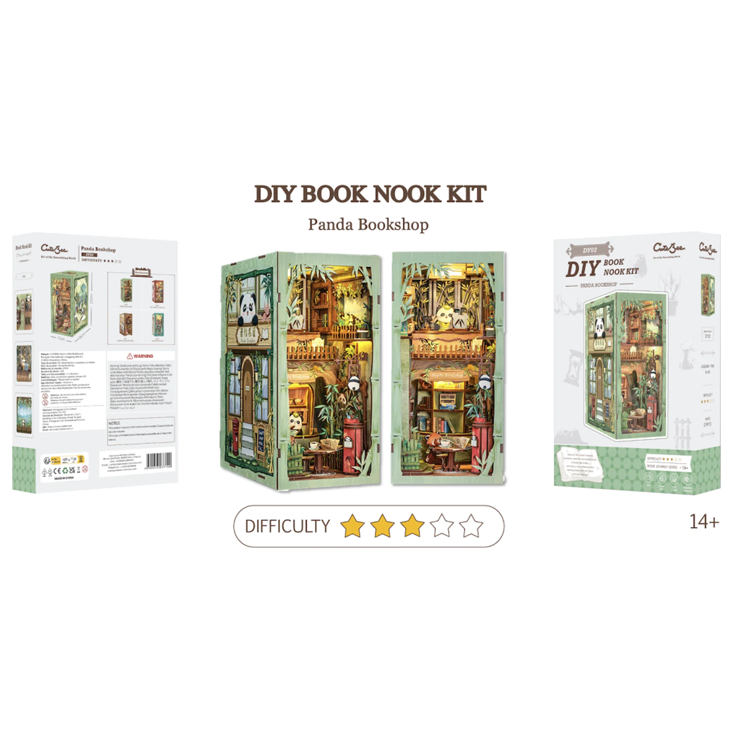 BOOK NOOK KIT DIY Panda Bookshop 239 db + LED Light construction set product photo