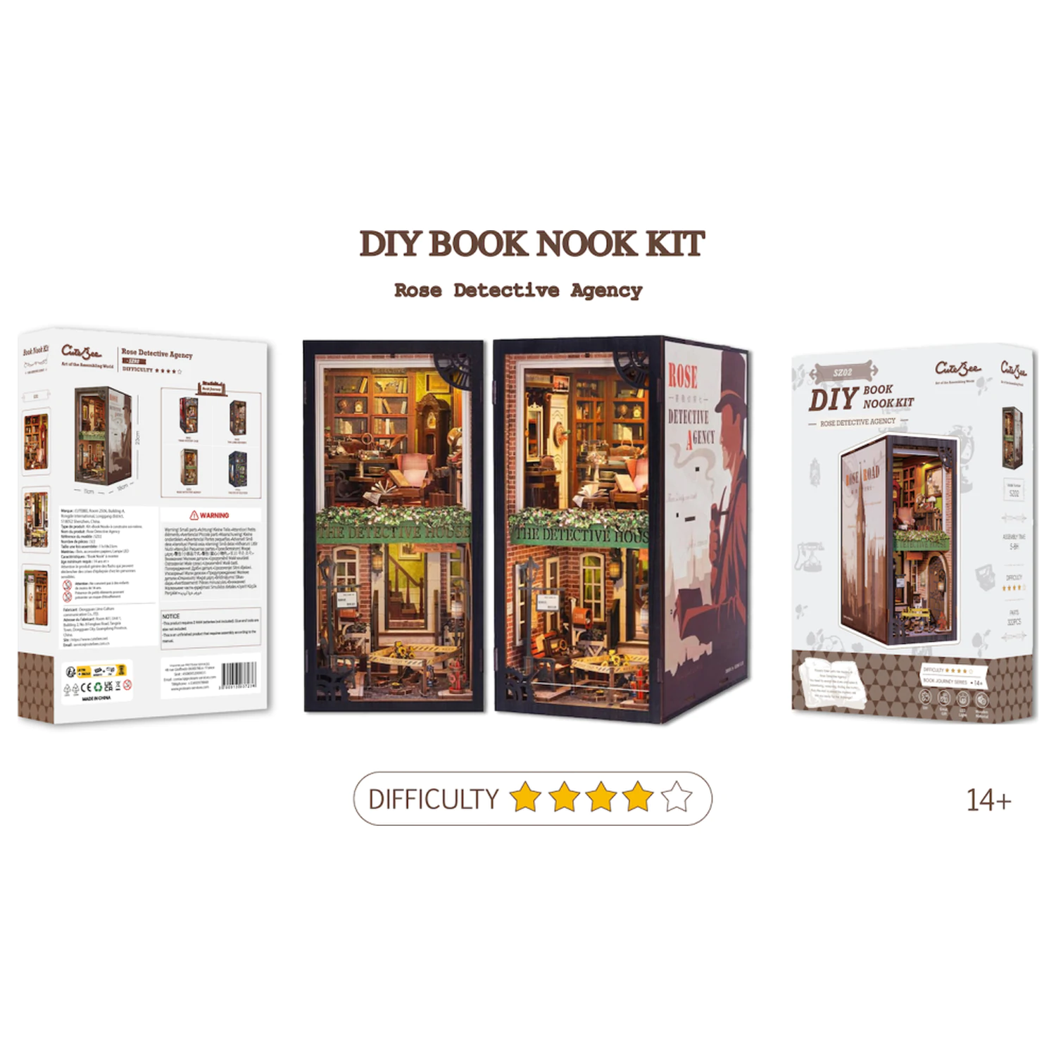 BOOK NOOK KIT DIY Rose Detective Agency 322pc + LED Light construction set product photo