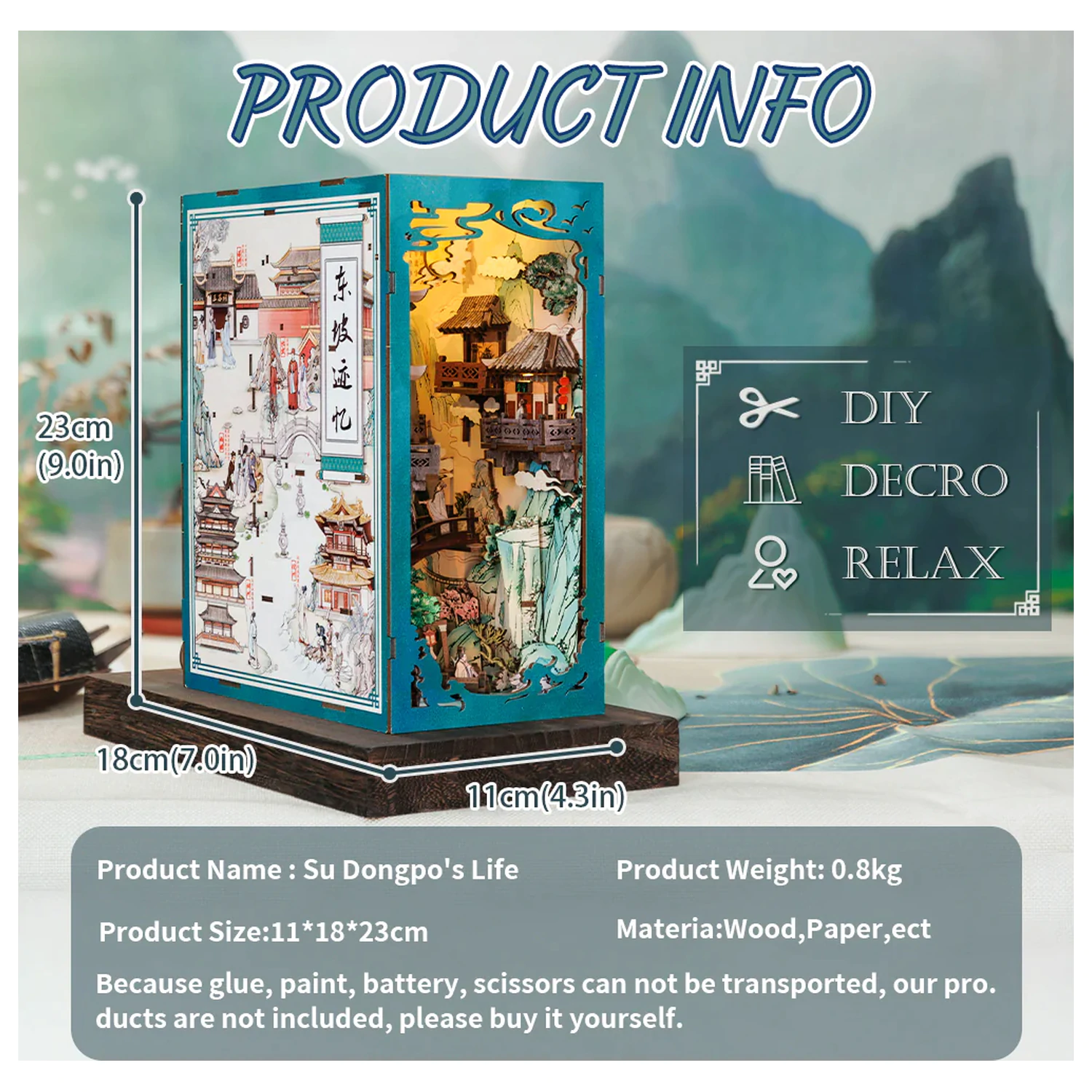 BOOK NOOK KIT DIY Su Dongpo's Life 280pc + LED Light construction set product photo