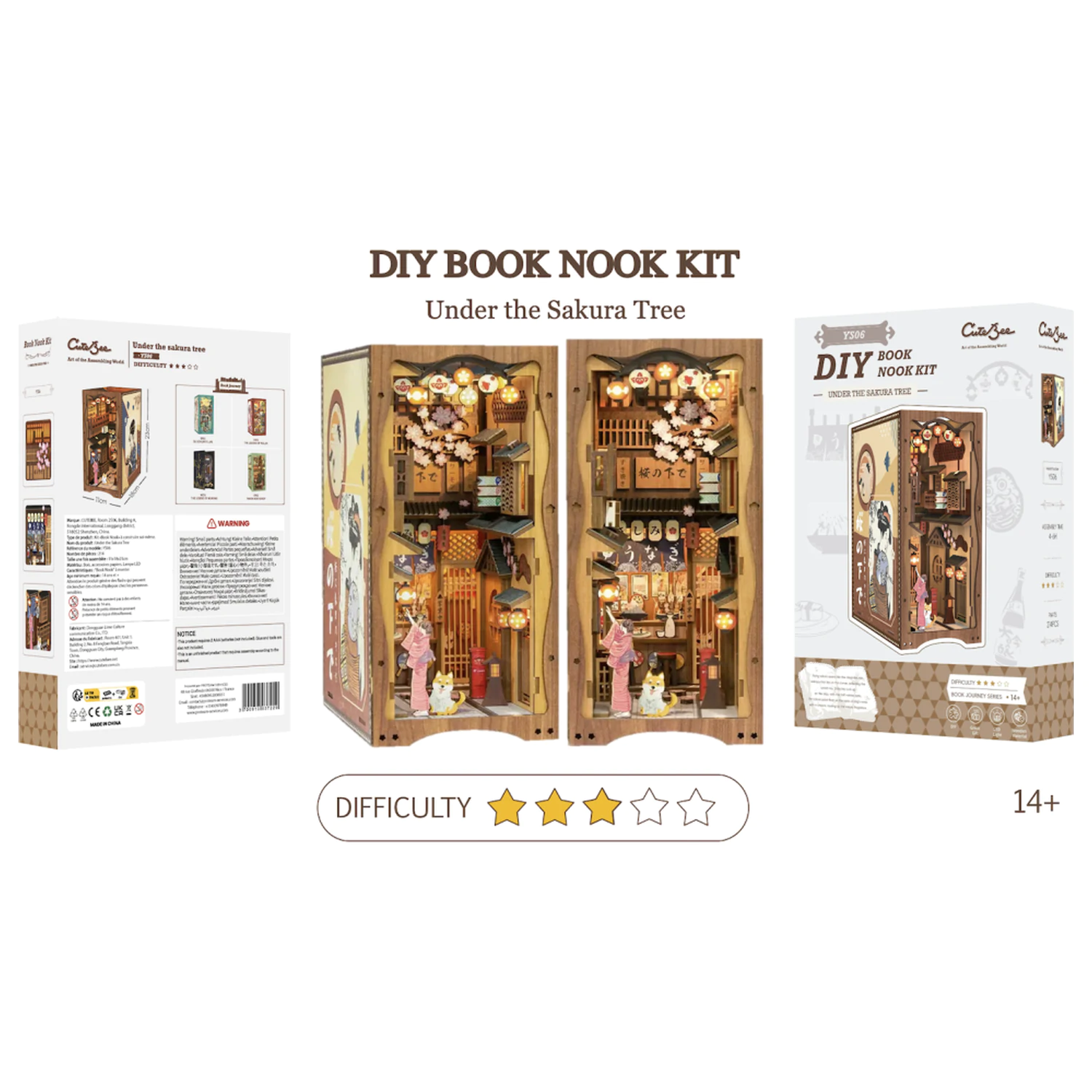 BOOK NOOK KIT DIY Under the Sakura Tree 214 db + LED Light construction set product photo