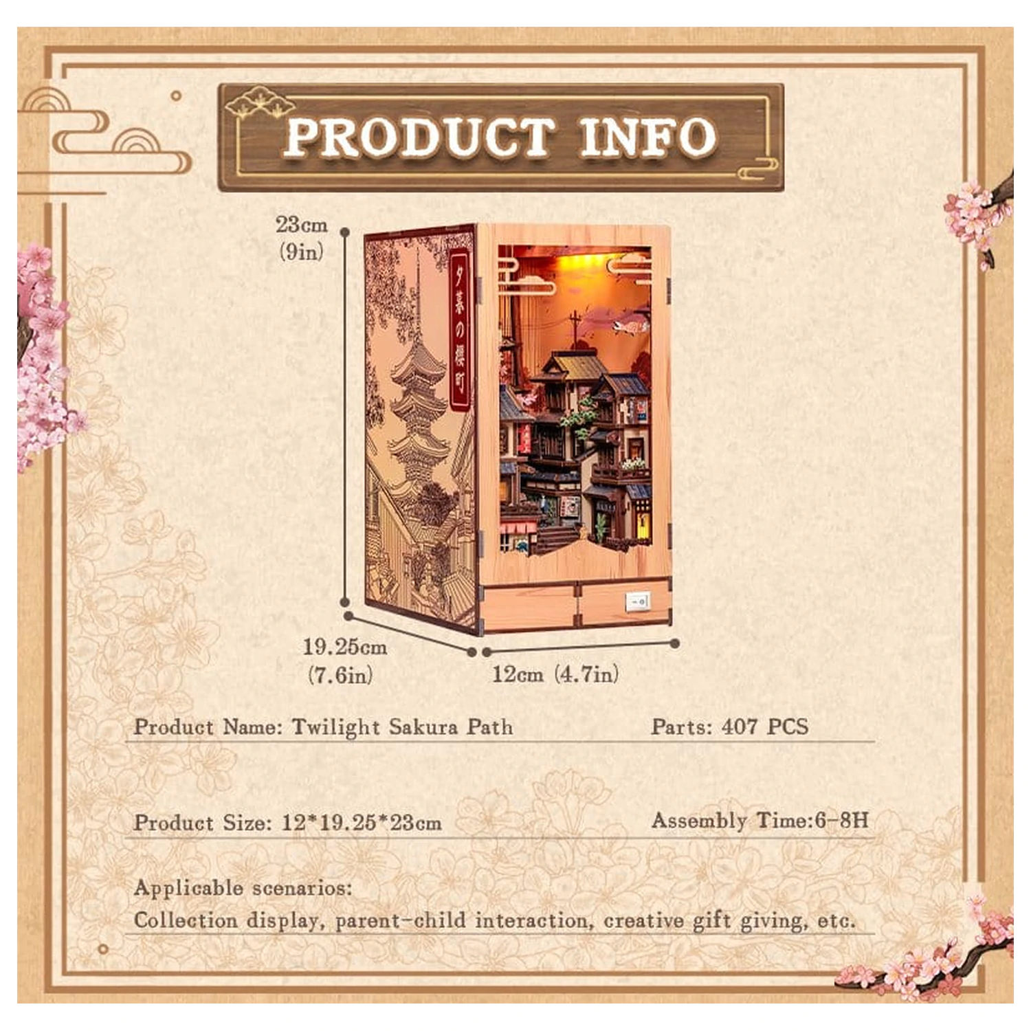 Book Nook Twilight Sakura Path 23 x 12 cm product photo