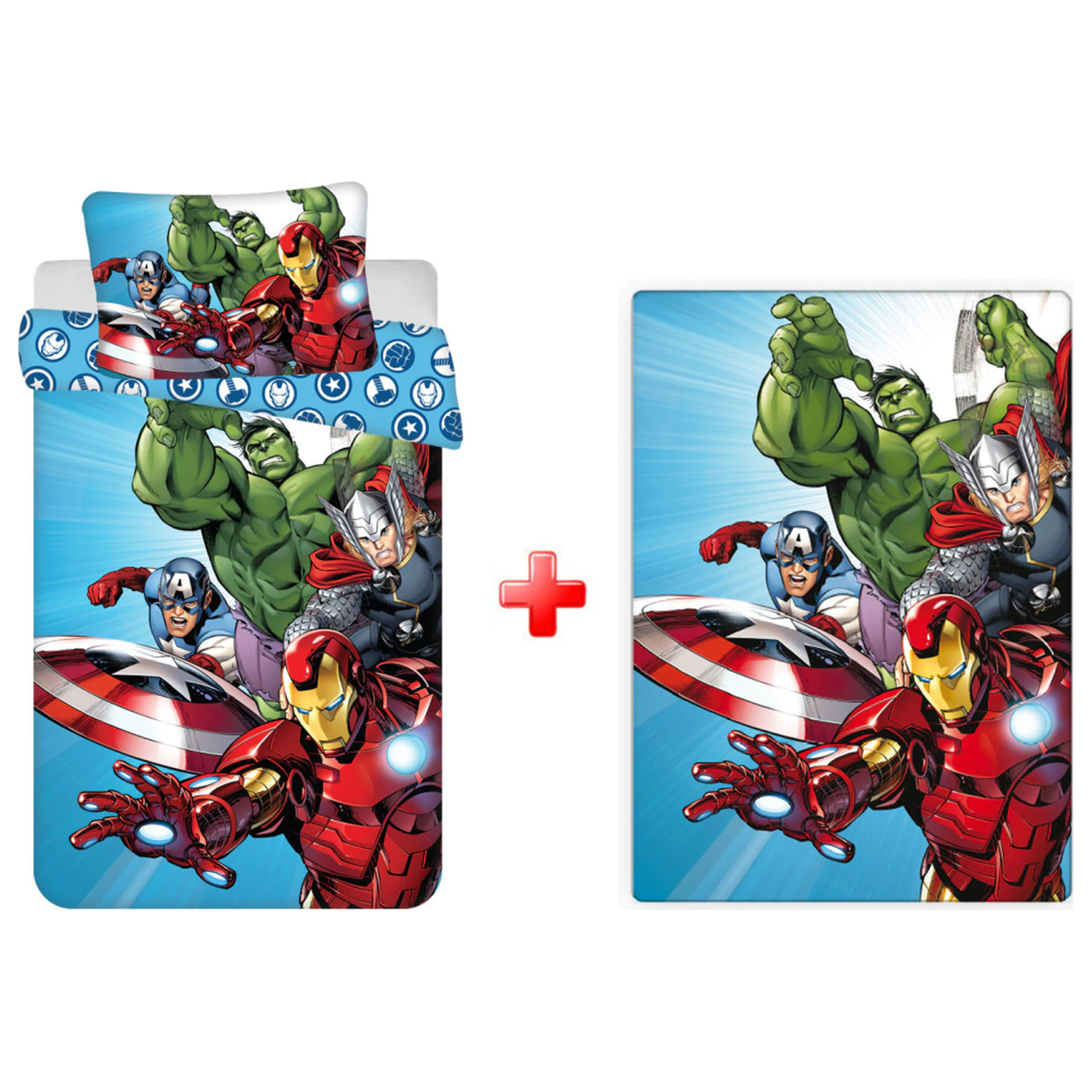 Avengers Light Blue Kids, Preschool Duvet Cover and Fleece Blanket Set product photo