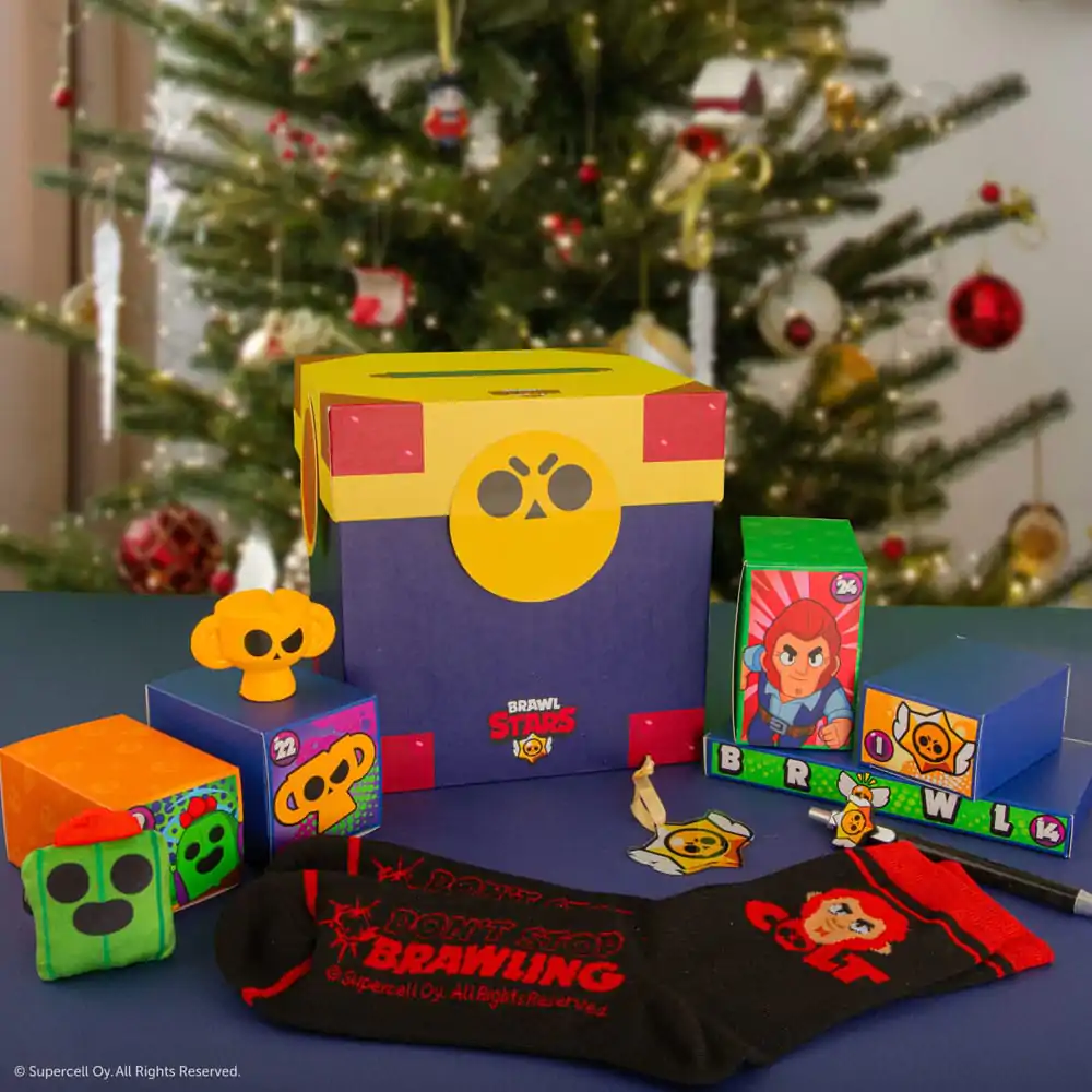 CINEREPLICAS Calendario Dell'Avvento Brawl Stars 2025 - Licenza Ufficiale - 24 Sorprese Con Adesivi, Portachiavi E Badge
