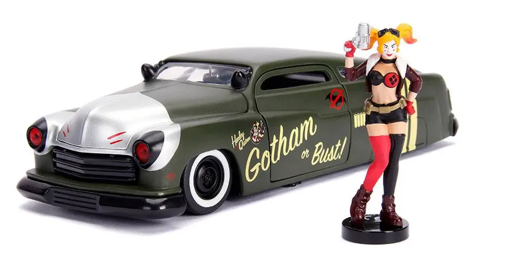 DC Bombshells Diecast Model Hollywood Rides 1/24 1951 Mercury with Harley Quinn Figure product photo