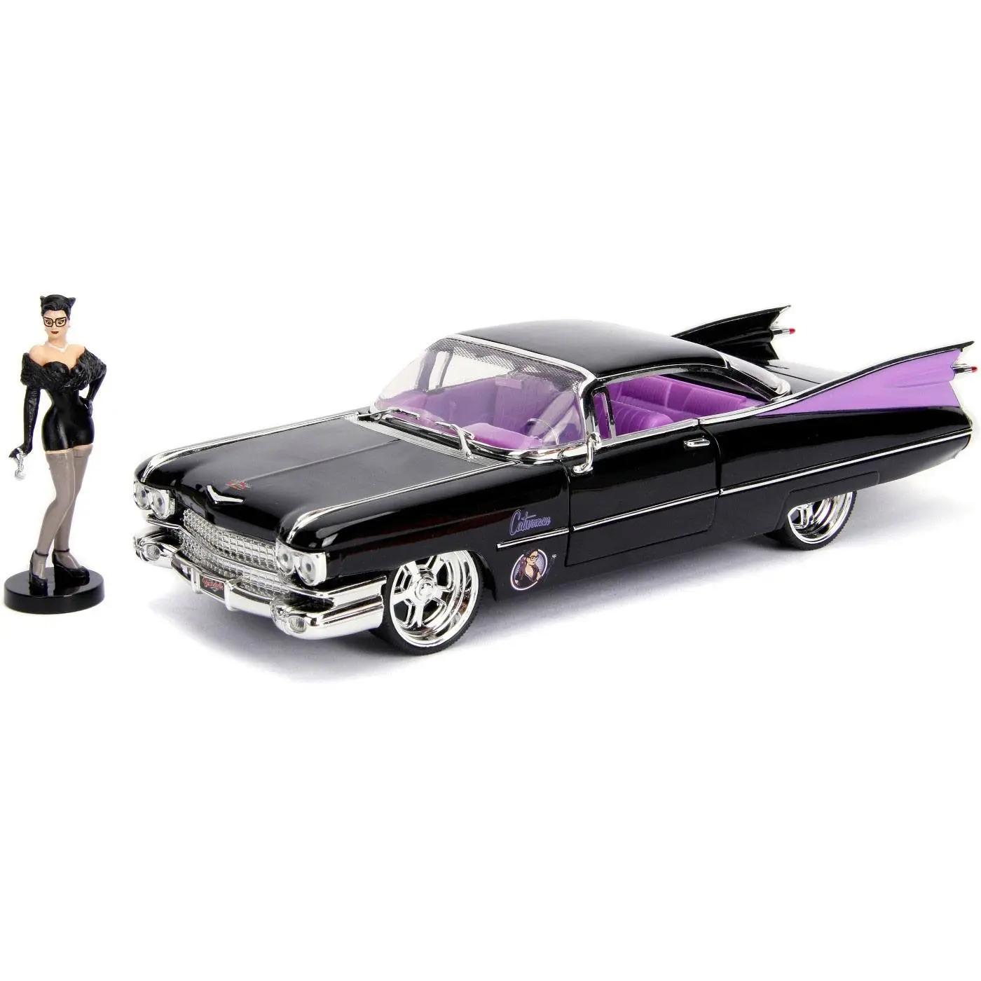 DC Bombshells Diecast Model Hollywood Rides 1/24 1959 Cadillac with Catwoman Figure product photo