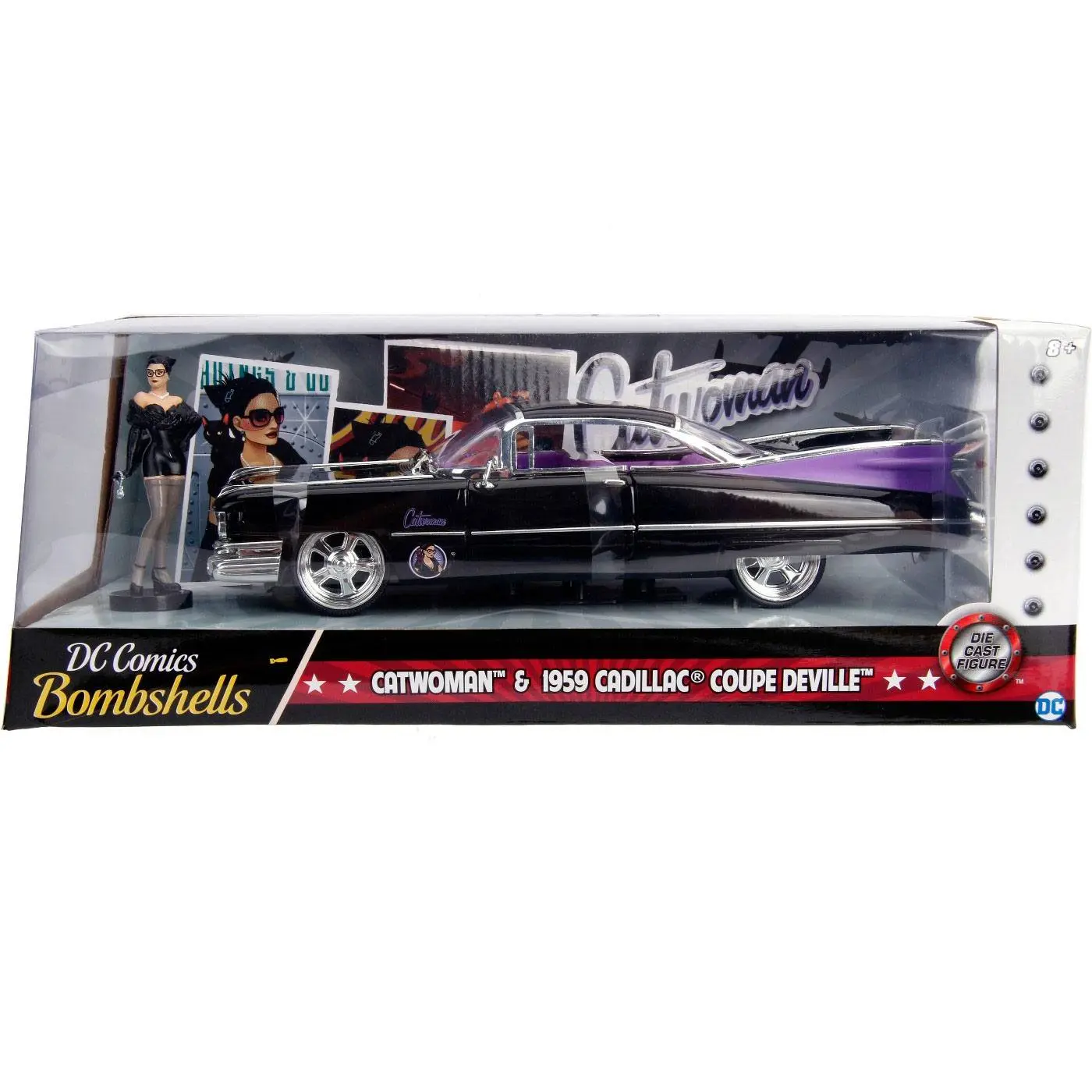 DC Bombshells Diecast Model Hollywood Rides 1/24 1959 Cadillac with Catwoman Figure product photo