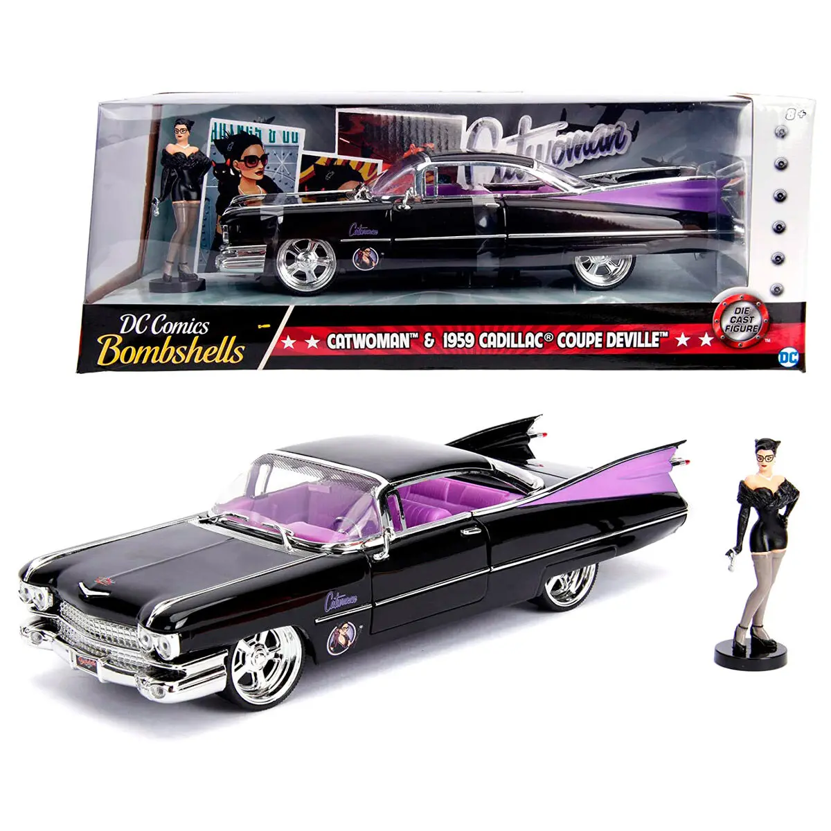 DC Comics Catwoman Cadillac Coupe Deville 1959 metal car + figure set product photo